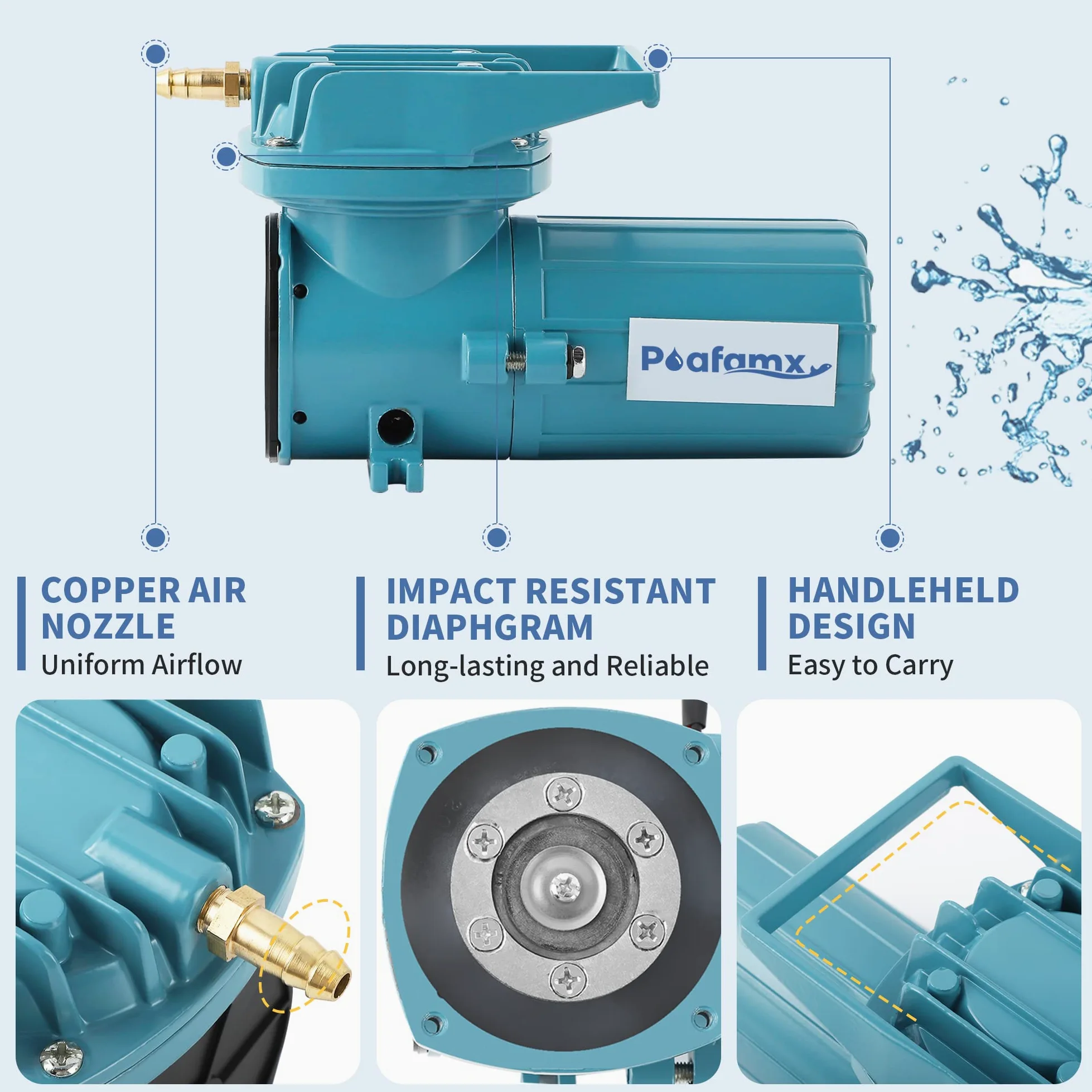 Poafamx DC 12 V Pompa ad aria per laghetto ossigeno aeratore con cavo auto per pesca all'aperto, acquario, acquario, fontana, ristorante di pesce