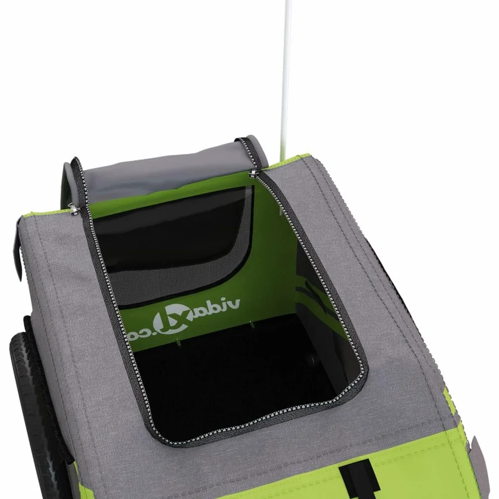 vidaXL Rimorchio da Bici per Animali Verde e Grigio Oxford e Ferro