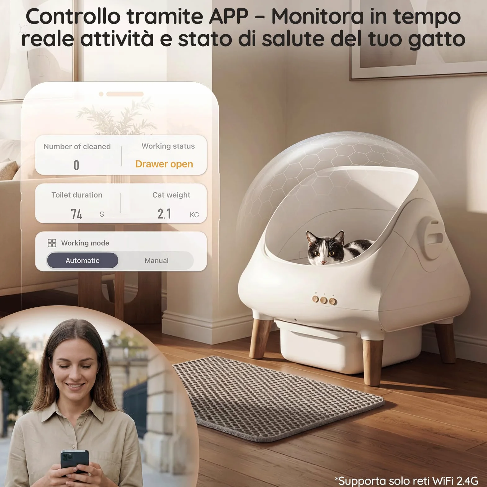Devoko Lettiera Gatto Autopulente, Controllo tramite APP, Aperta Lettiera Automatica Gatto, XXL, per Gatti fino a 15 kg, Autopulizia per 15 Giorni, Adatta per Famiglie con Più Gatti