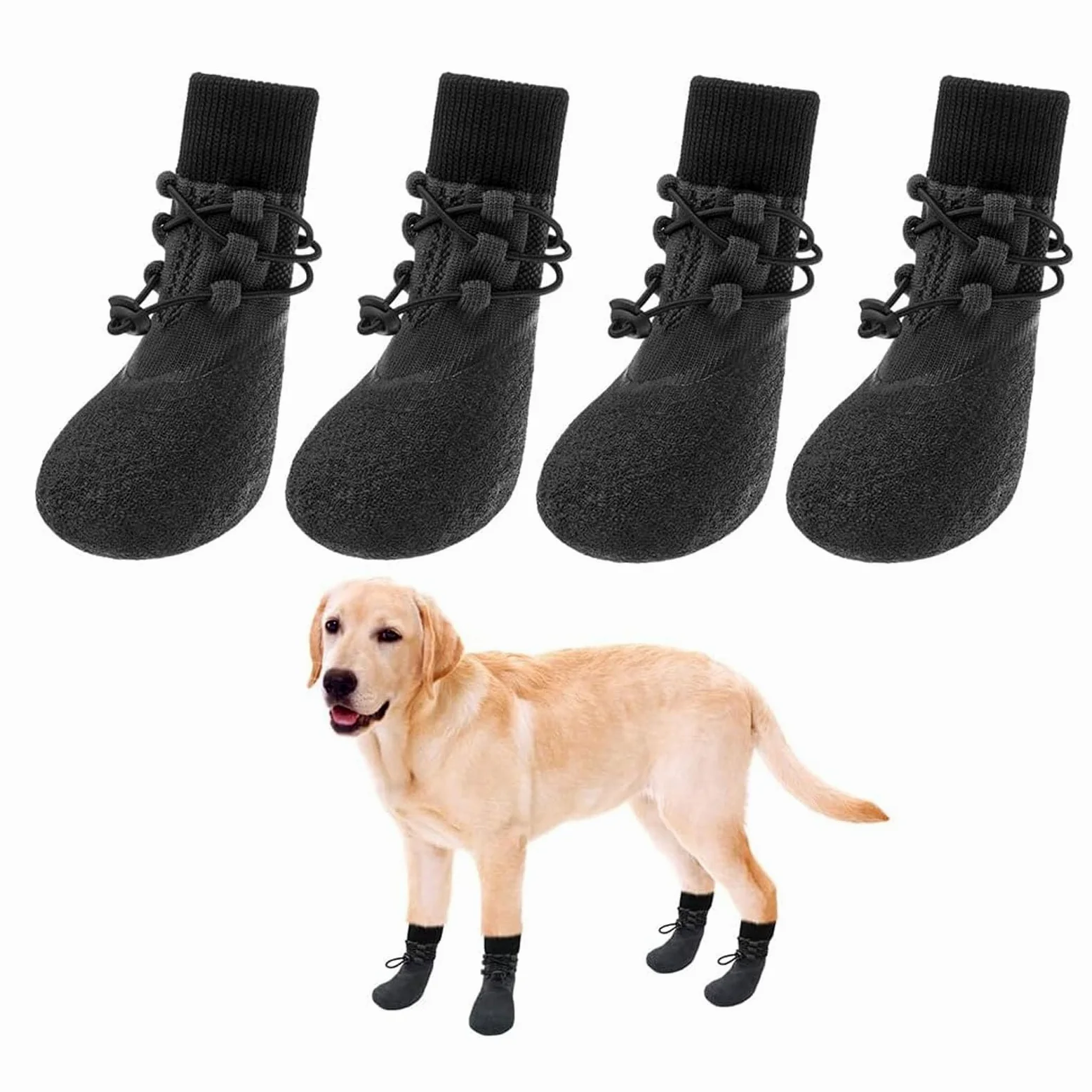 4 Paia di Calzini Antiscivolo per Cani, Calzini Regolabili con Lacci per Pavimenti in Legno, Calzini Impermeabili per Cani di Piccola, Media E Grande Taglia,L
