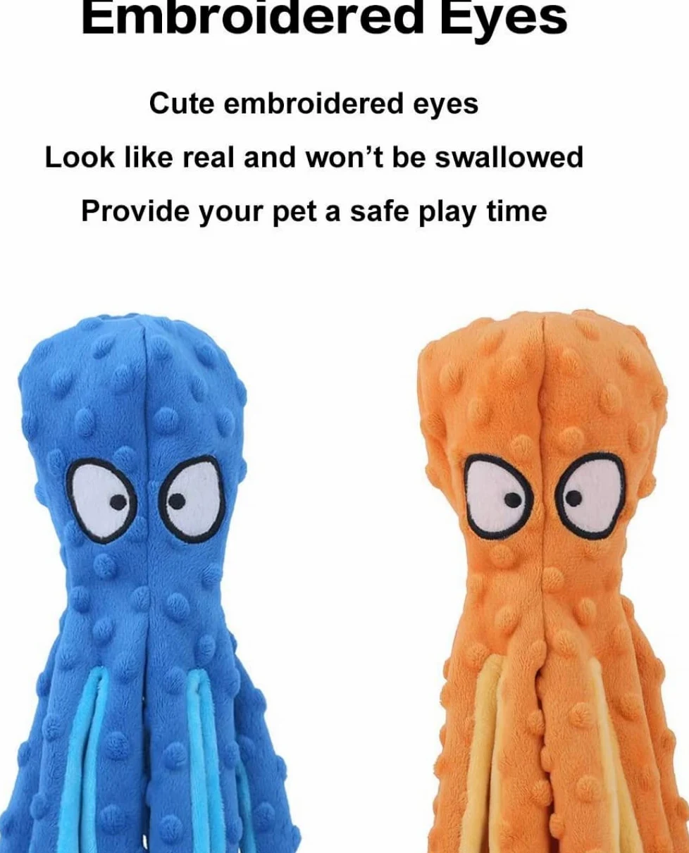 USB Squeak Dog Toy Octopus-No fill plissettato peluche per cani, cucciolo giocattolo, resistente giocattolo interattivo per masticare cani dinosauro, cani piccoli, medi e grandi (4 colori)-blue