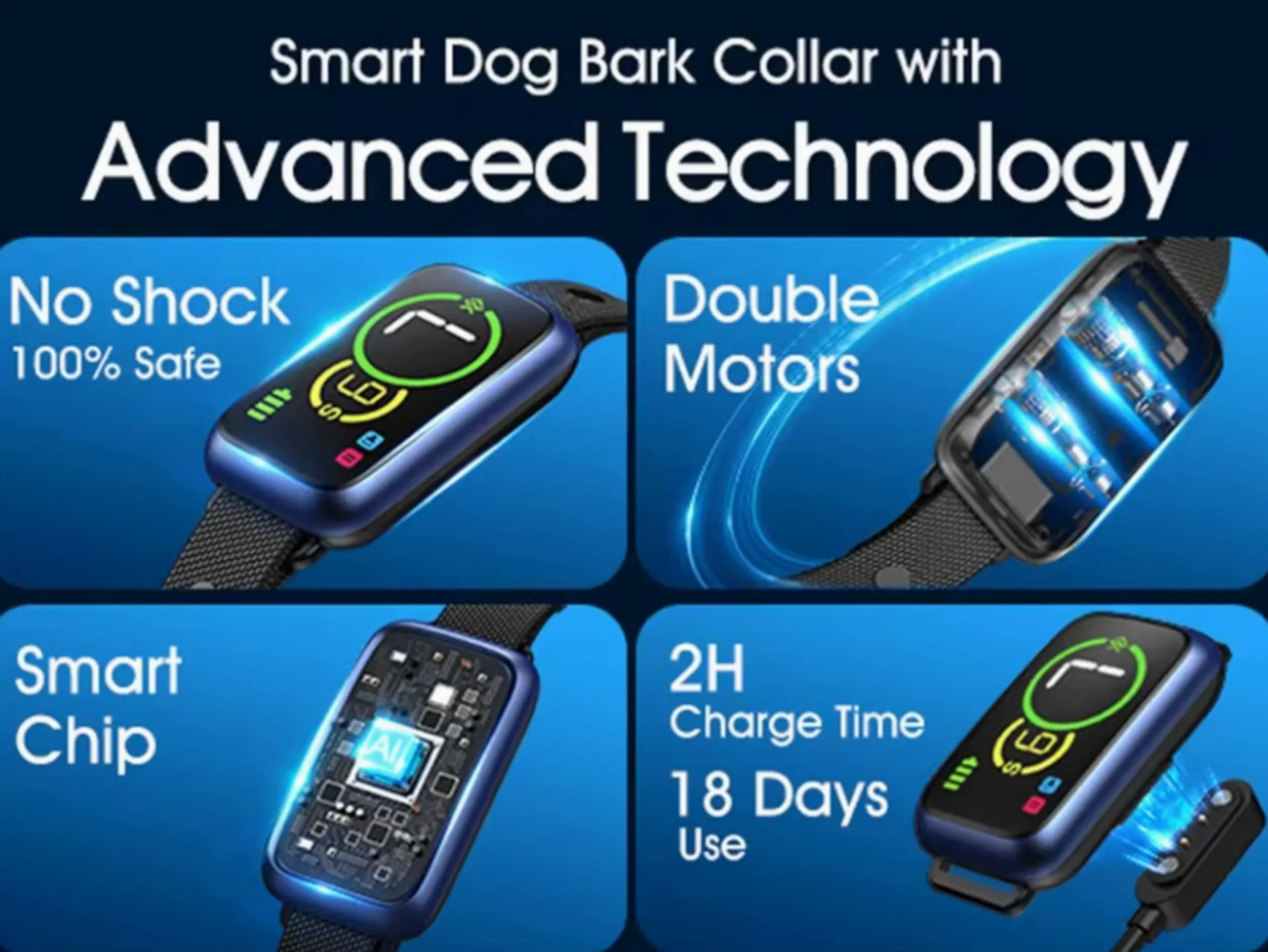 Collare Antiabbaio per Cani, Collare Intelligente con 7 Livelli di Sensibilità, Vibrazione e Suono, Adatto a Cani di Piccola, Media e Grande Taglia.