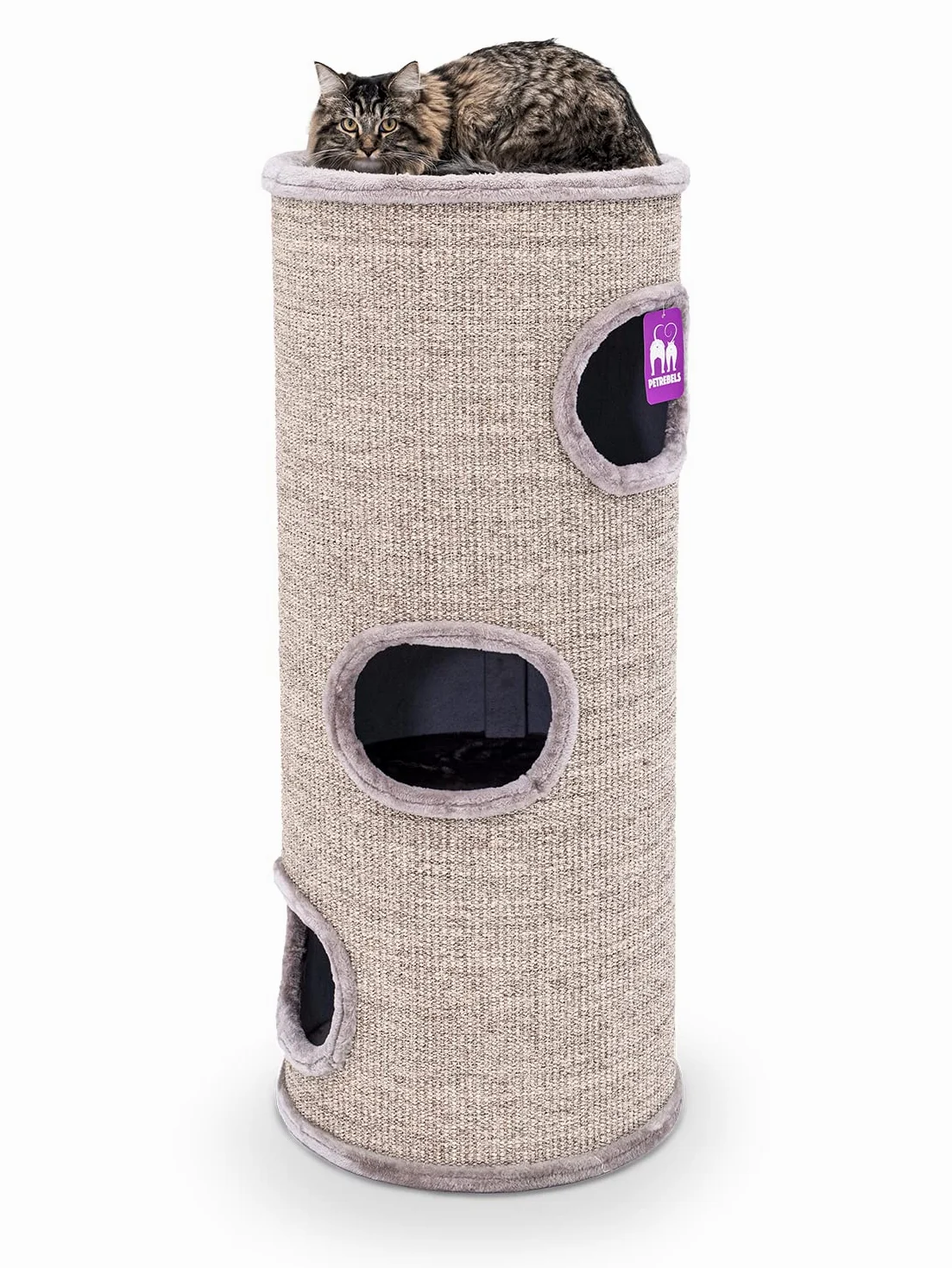 Petrebels Tiragraffi per gatti, XXL, 110 cm, con 3 ingressi, in sisal, extra largo, Ø 45 e pesante per la stabilità, cupola 110, cupola per gatti e torre da arrampicata per gatti, cappuccino