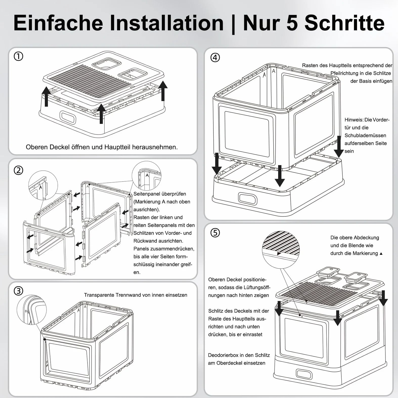 Marchul XL Lettiera per gatti grande, in acciaio inox, con coperchio e cassetto, pareti laterali alte con deflettori antispruzzo, vassoio più profondo con paletta e tappetino, inodore