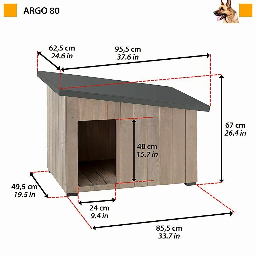 Ferplast ARGO 80 Casetta per Cani in Legno FSC - Tetto Spiovente, Apribile - Trattamento Resina Impermeabile & Anti-UV - Piedi Isolanti - Porta Rifinita - 83 x 47 x h 60 cm