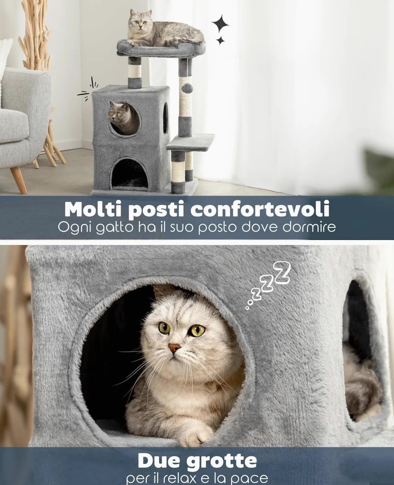 lionto Tiragraffi per Gatto Albero Tiragraffi Gatto Gioco Giocattolo Gatti Altezza 80 cm, Grigio Chiaro