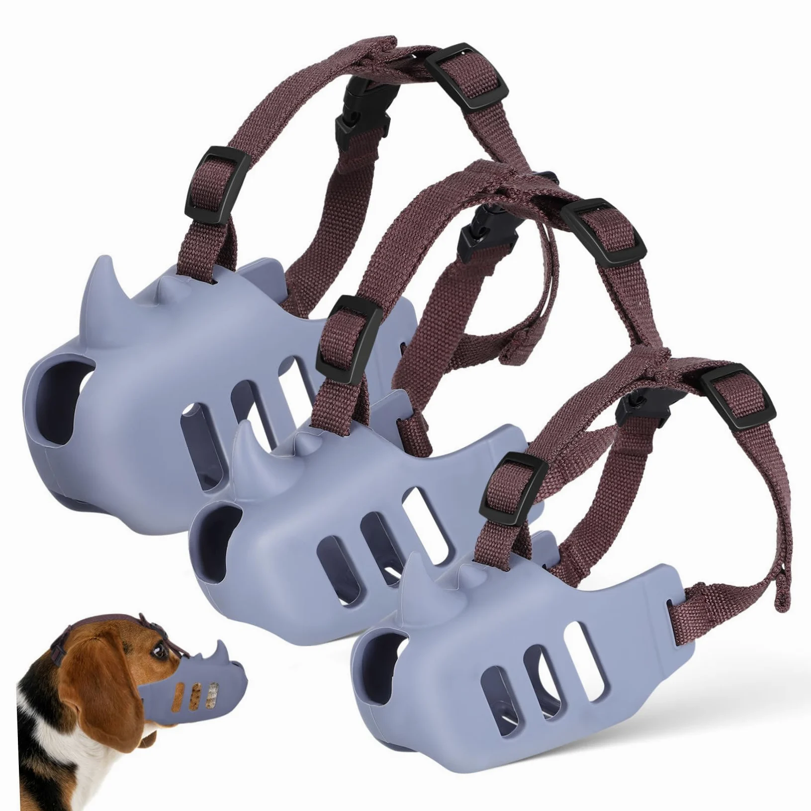Museruola per Cani in Silicone Regolabile 3 Pezzi Antimorso Traspirante per Cani Piccoli e Medi Indossabilità Prolungata per Controllo Abbaio