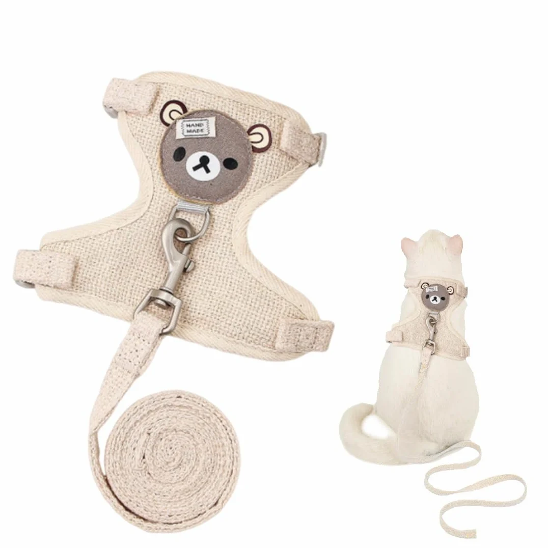 Guinzaglio e Pettorina per Coniglio Nano - Imbracatura Regolabile con Accessori per Piccoli Animali, 120cm, per 1-1,5 kg (Beige)