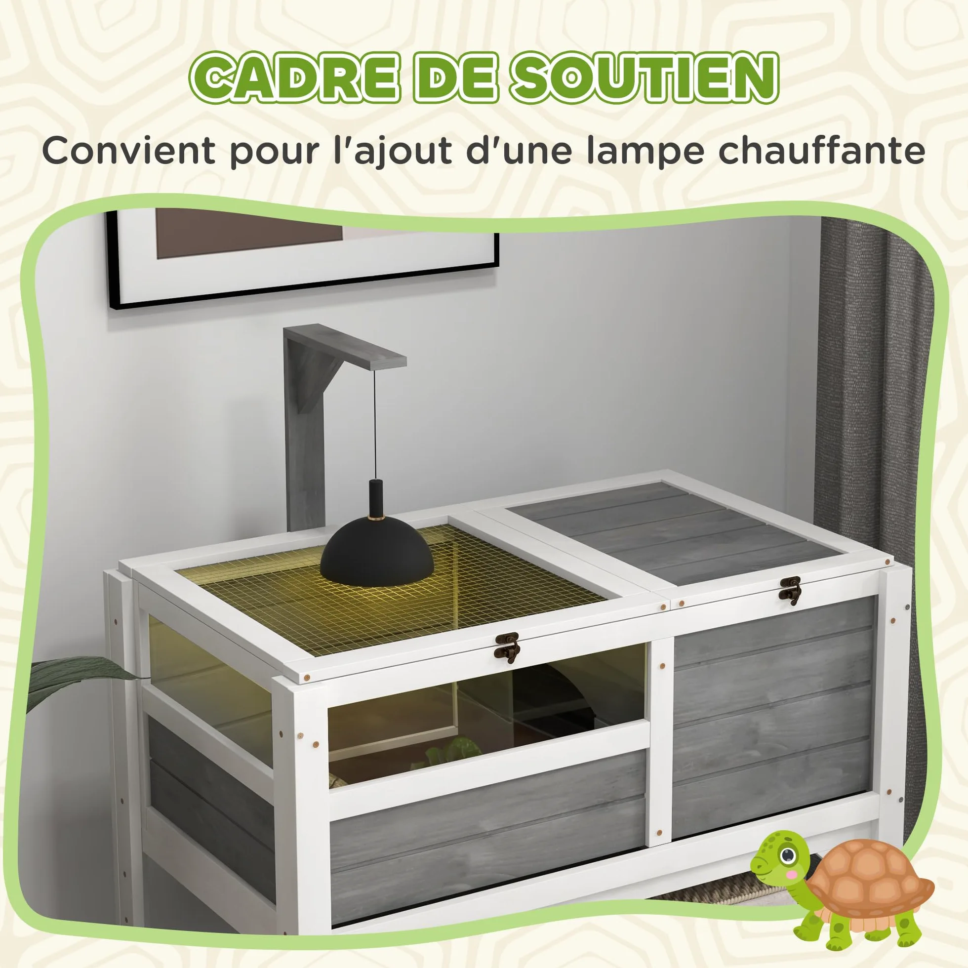 PawHut Recinto per tartarughe su gambe con ripiano portaoggetti - legno d'abete - interno ed esterno - dim. 103H x 84L x 51W cm grigio chiaro