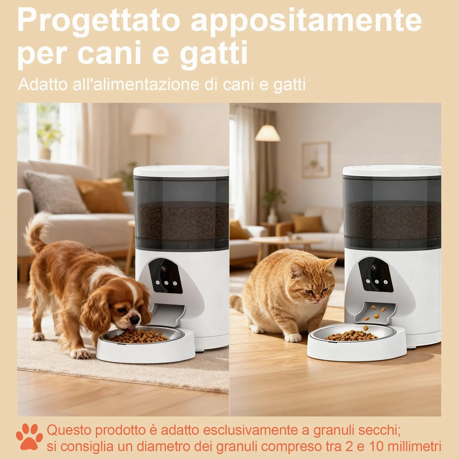 Distributore Automatico Cibo WiFi per Gatti e Cani 6L | 2.4Ghz WiFi, Dispenser Crocchette per Crocchette, 3MP HD Telecamera con Visione Notturna, Audio Bidirezionale, Controllo App