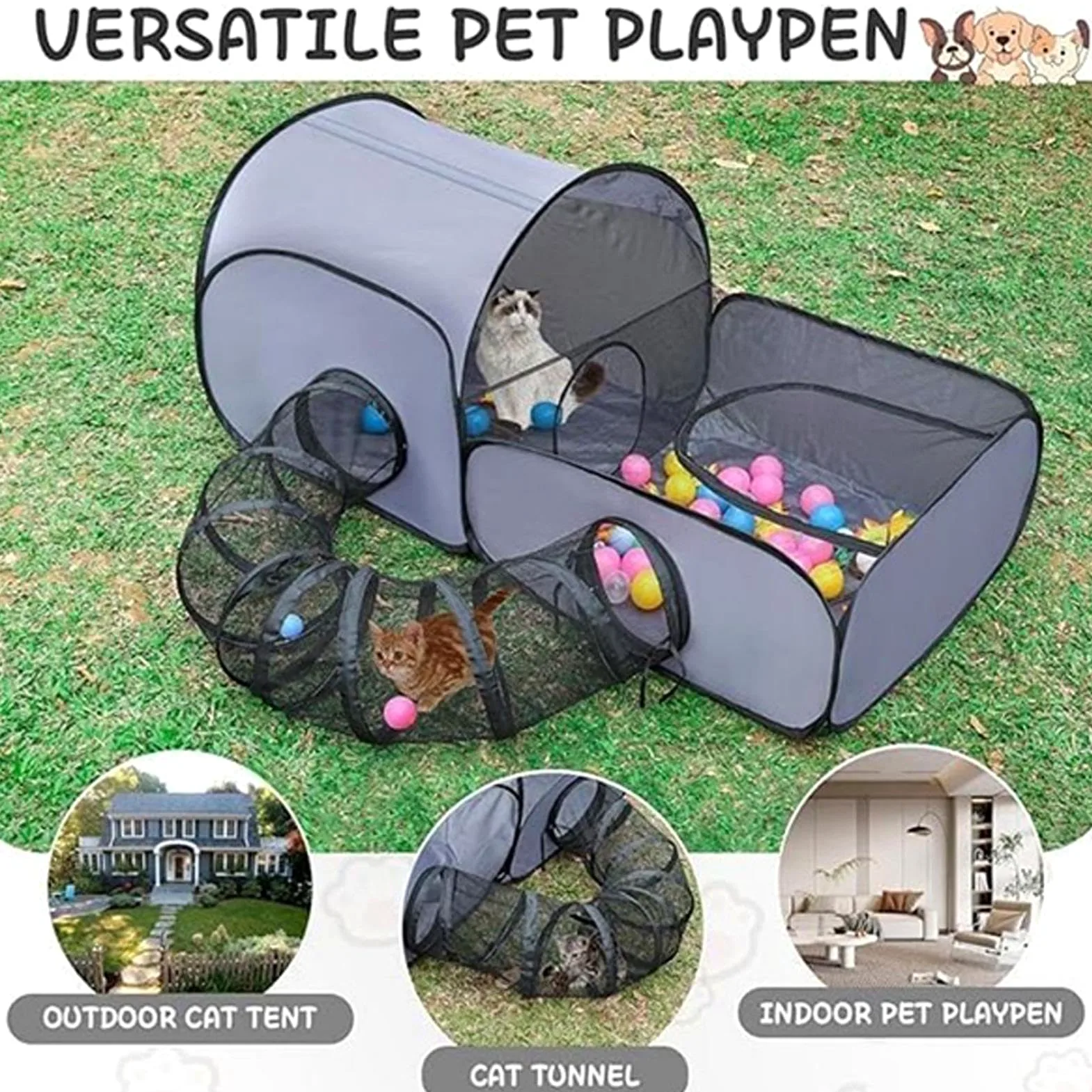 Playpen portatile per animali domestici: pieghevole gabinetto di animali, casa di giochi di viaggio compatto |, Rifugio per conigli, furetti, cuccioli, uso esterno, vettore