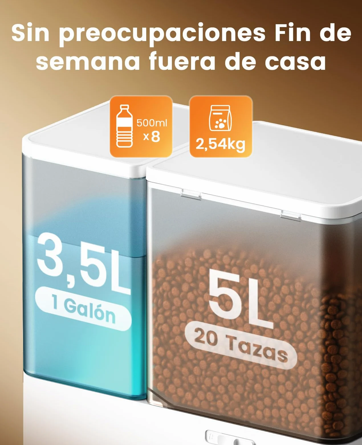 oneisall Distributore automatico per gatti e acqua, 36 tazze/8,5L, 2 in 1, per cibo pulito e acqua fresca, grande capacità, 5 l, dispenser di cibo per gatti e fontana a gravità da 3,5L per animali