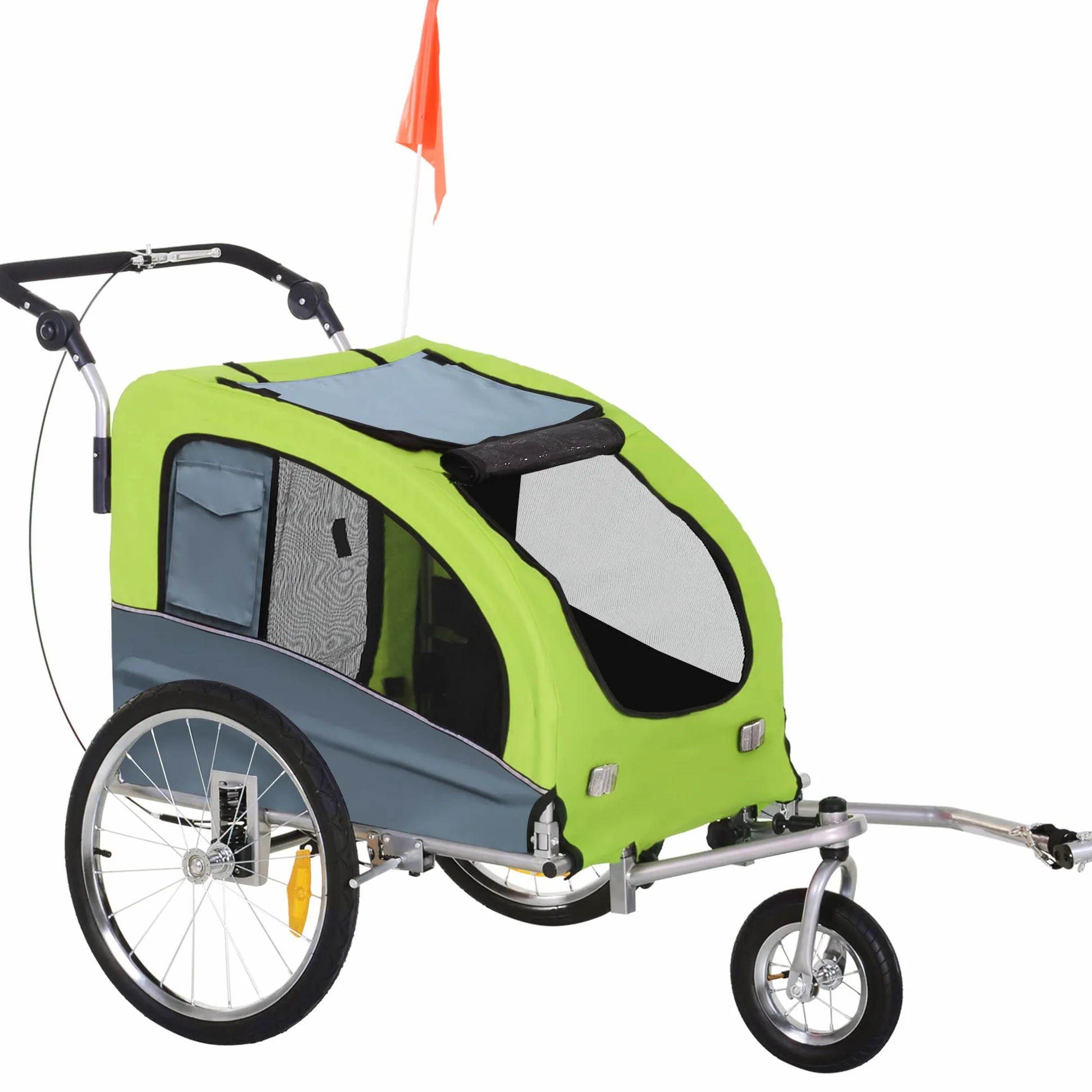 PawHut Rimorchio per Cani Animali Domestici, Verde, 130 x 90 x 110 cm