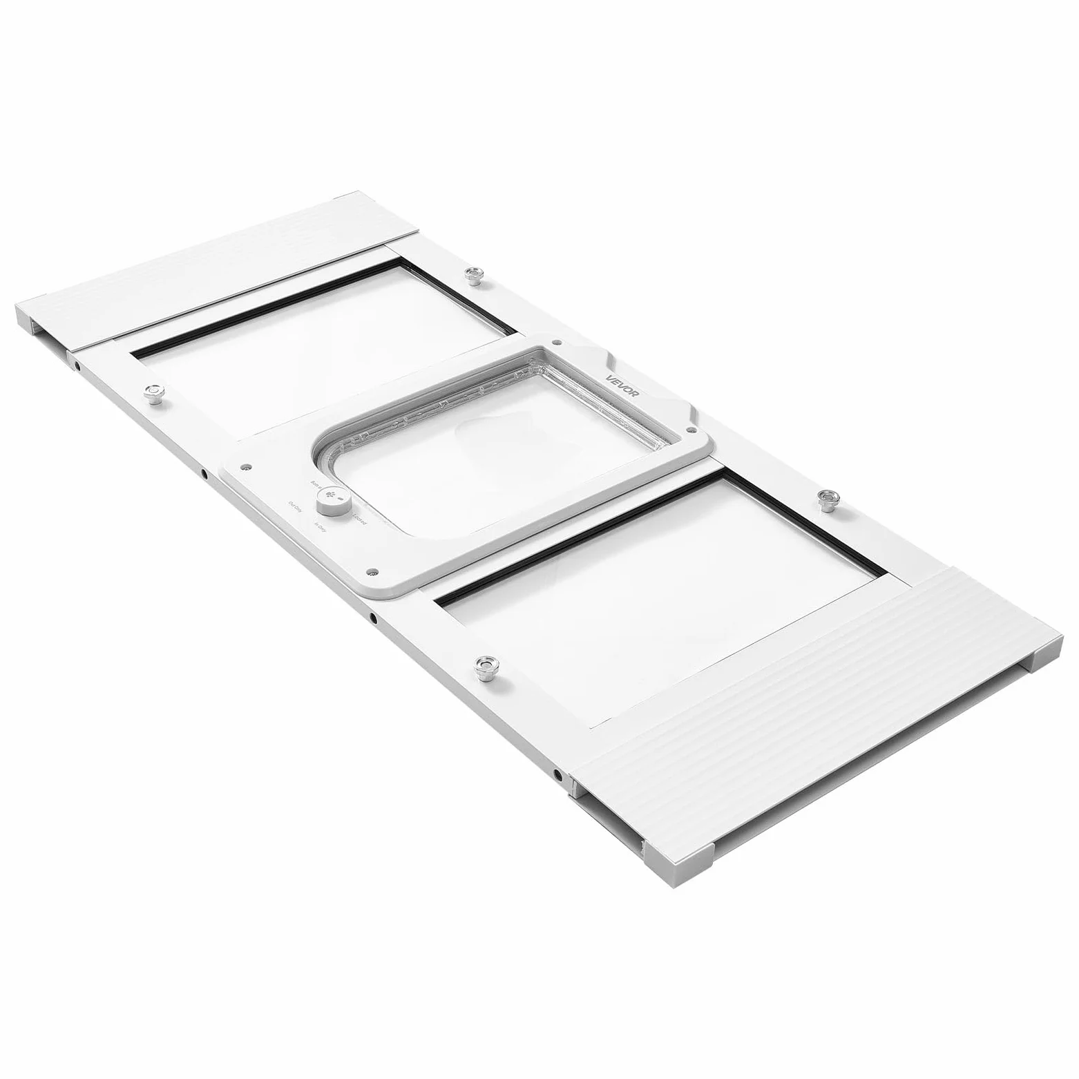 VEVOR Porta per Gatti per Finestra Regolabile Finestre di Larghezza da 788 a 915 mm, 4 Modalità di Chiusura di Sicurezza, Telaio in Alluminio e Vetro ad Alta Trasparenza, Chiusura Magnetica, Bianca