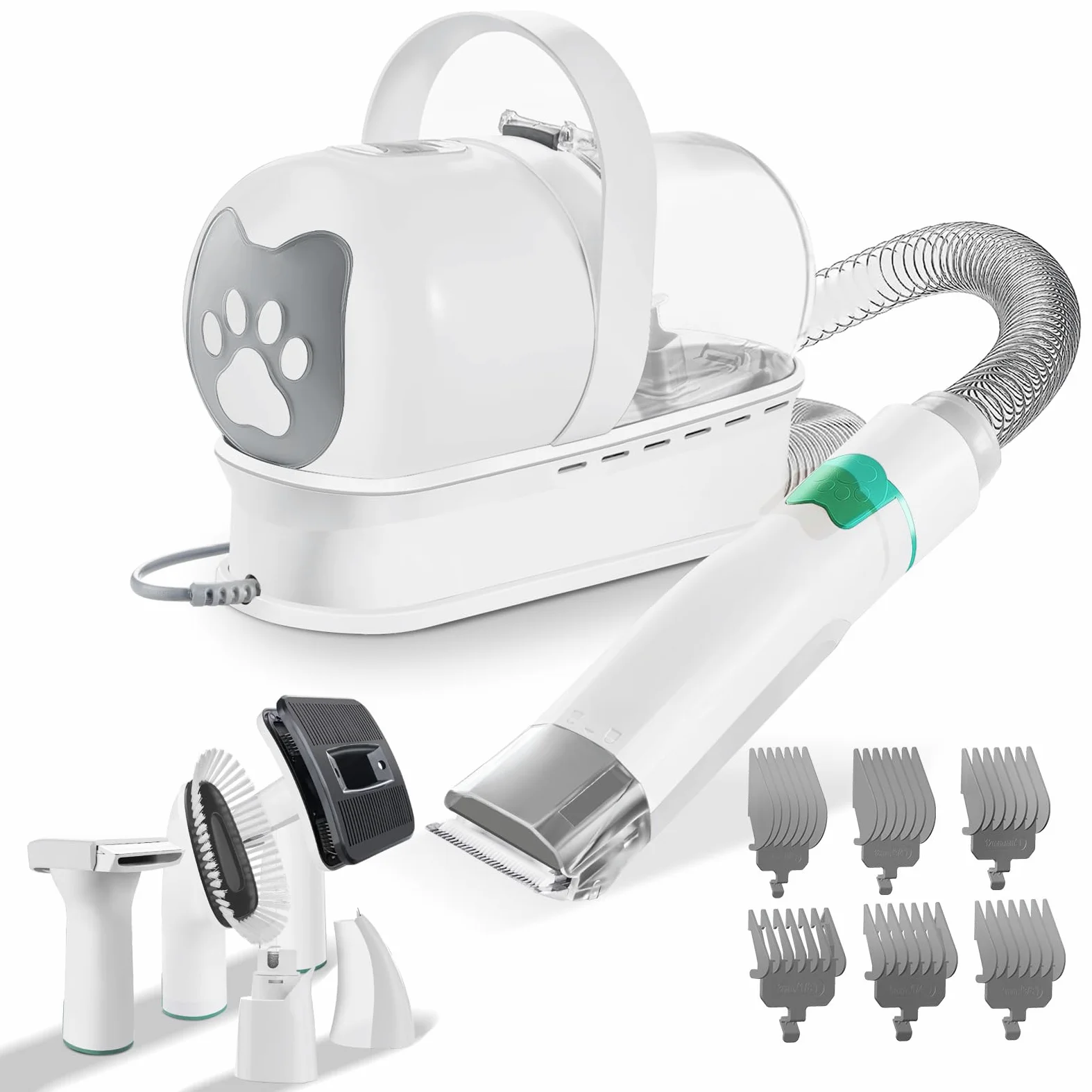 Rasoio per cani con aspirapolvere, 15000Pa, set per la cura degli animali domestici con 7 strumenti di cura, 3 livelli di velocità, a basso rumore, rimozione peli di animali domestici per cani e gatti