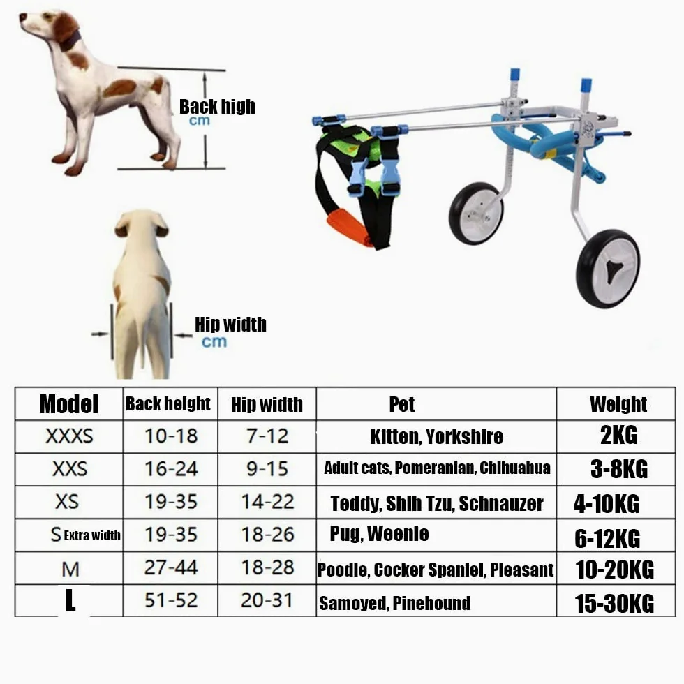 REMEK Sedia A Rotelle per Zampe Posteriori Cani, Carrello per Animali Piccolo/Medio/Grande Pet Walk Assistant per La Riabilitazione delle Zampe Posteriori
