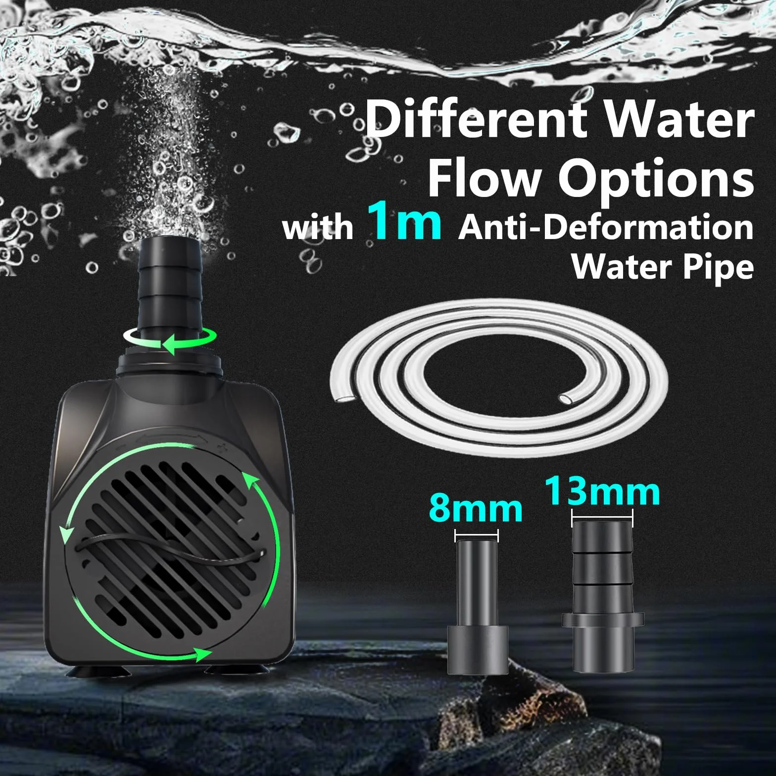 Pompa filtro per laghetto, 16 W, 800 l/h, protezione dal surriscaldamento, funzione ultra silenziosa, con cavo da 1,8 m, per fontane, sistemi idroponici. Pompa sommergibile, colore nero