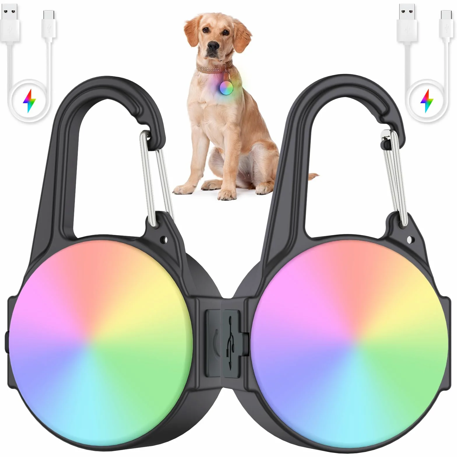 Luci per cani per passeggiate notturne, 4 modalità IP68 impermeabile per collare per cani per la notte, ad alta capacità, ricaricabile con 2 cavi USB C (confezione da 2)