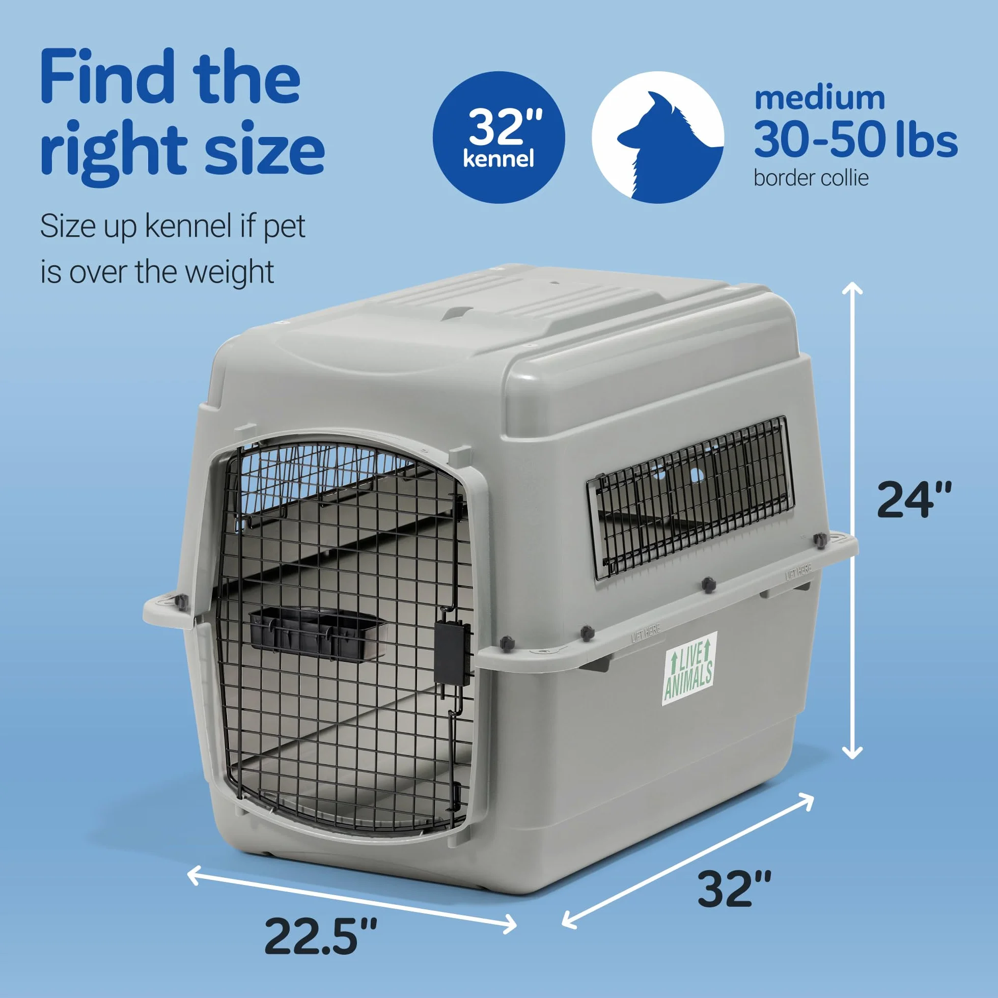 Petmate - Sky Kennel - Trasportino per Animali Domestici - Conforme alle Norme IATA - Perfetto per Il Trasporto Aereo - Dimensioni intermedie - Dimensioni Interne 73,5 x 48,25 x 58,25 cm