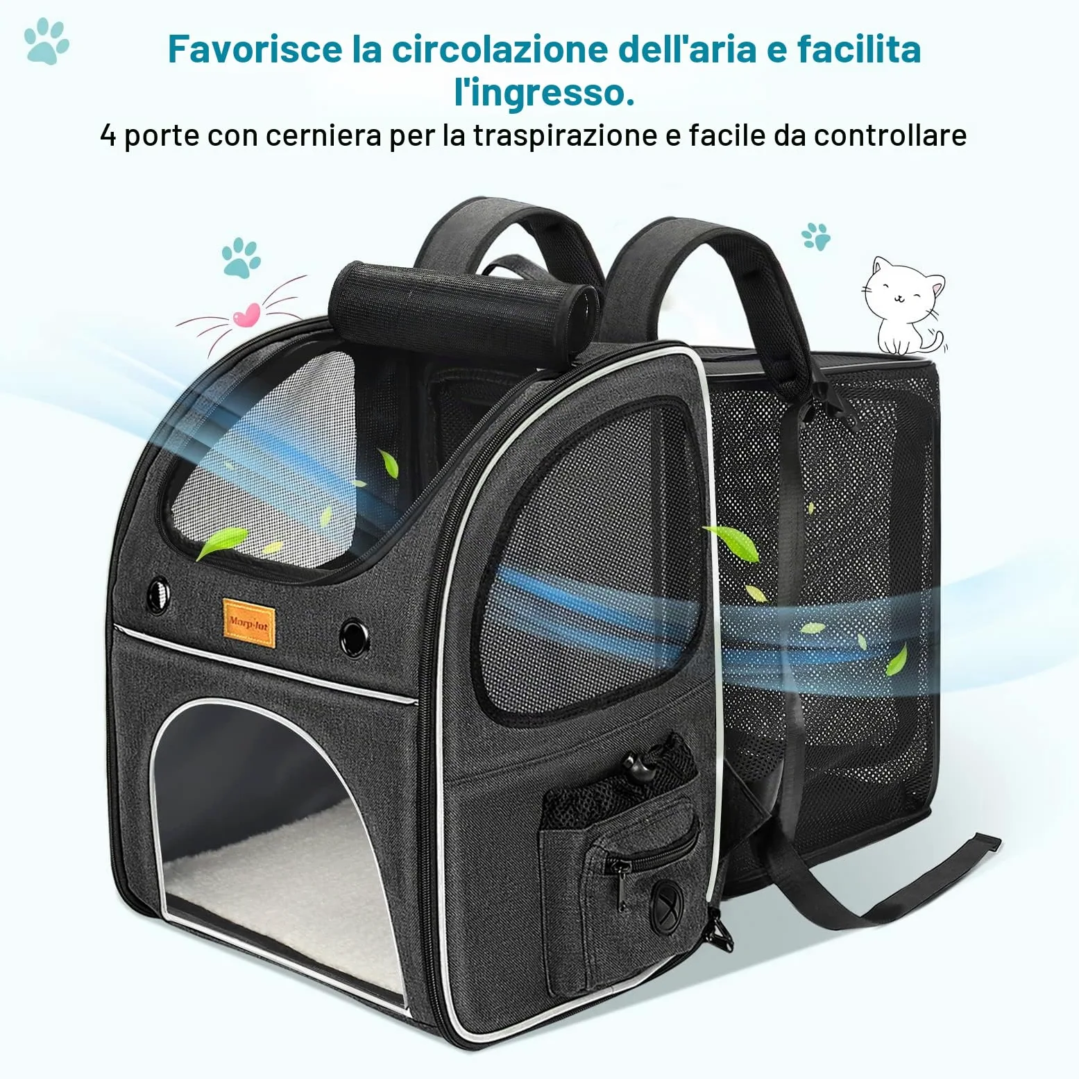 Morpilot Zaino per Gatti Cani Estensibile, Trasportino per Cani Gatti 8 kg, Portatile Zaino Cane Gatto per i viaggi in treno all'aperto