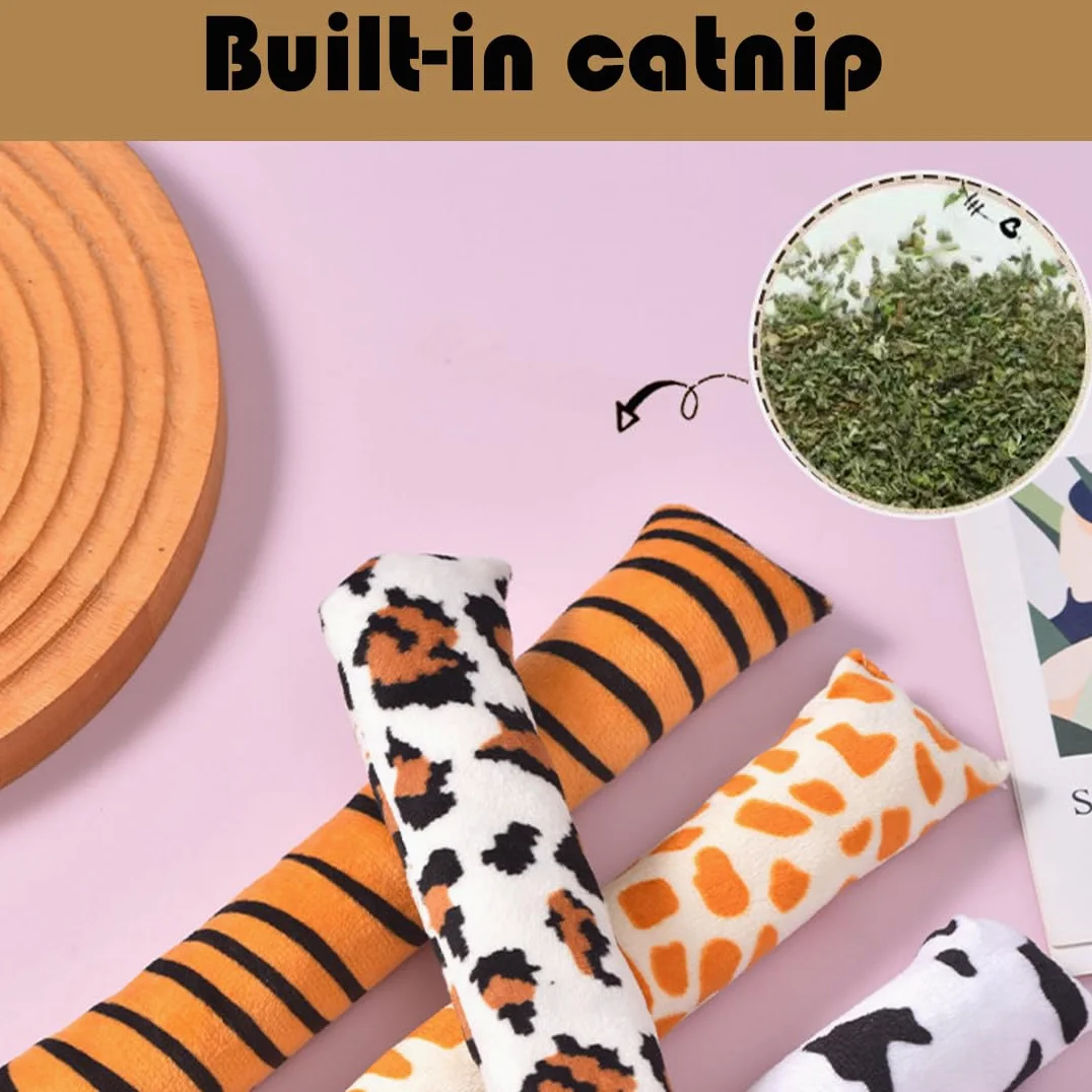 4 Pezzi Peluche per Gatti, Giocattolo Catnip per Gatti, Cuscino in Valeriana, Giocattolo della Peluche di Menta del Gatto, Giocattoli Interattivi per Gatti con Erba Gatta（24 * 5 * 3 cm）