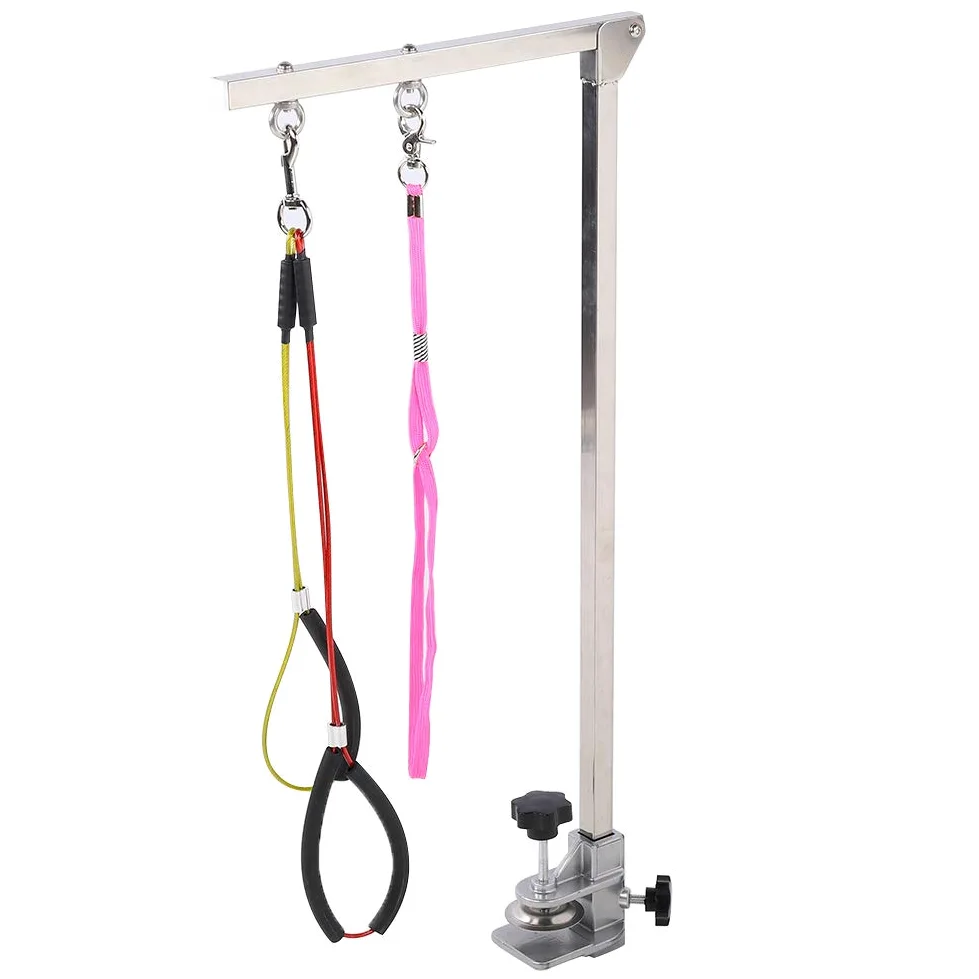 Braccio per toelettatura cani pieghevole resistente per cani, in acciaio inox, con morsetto e cappio