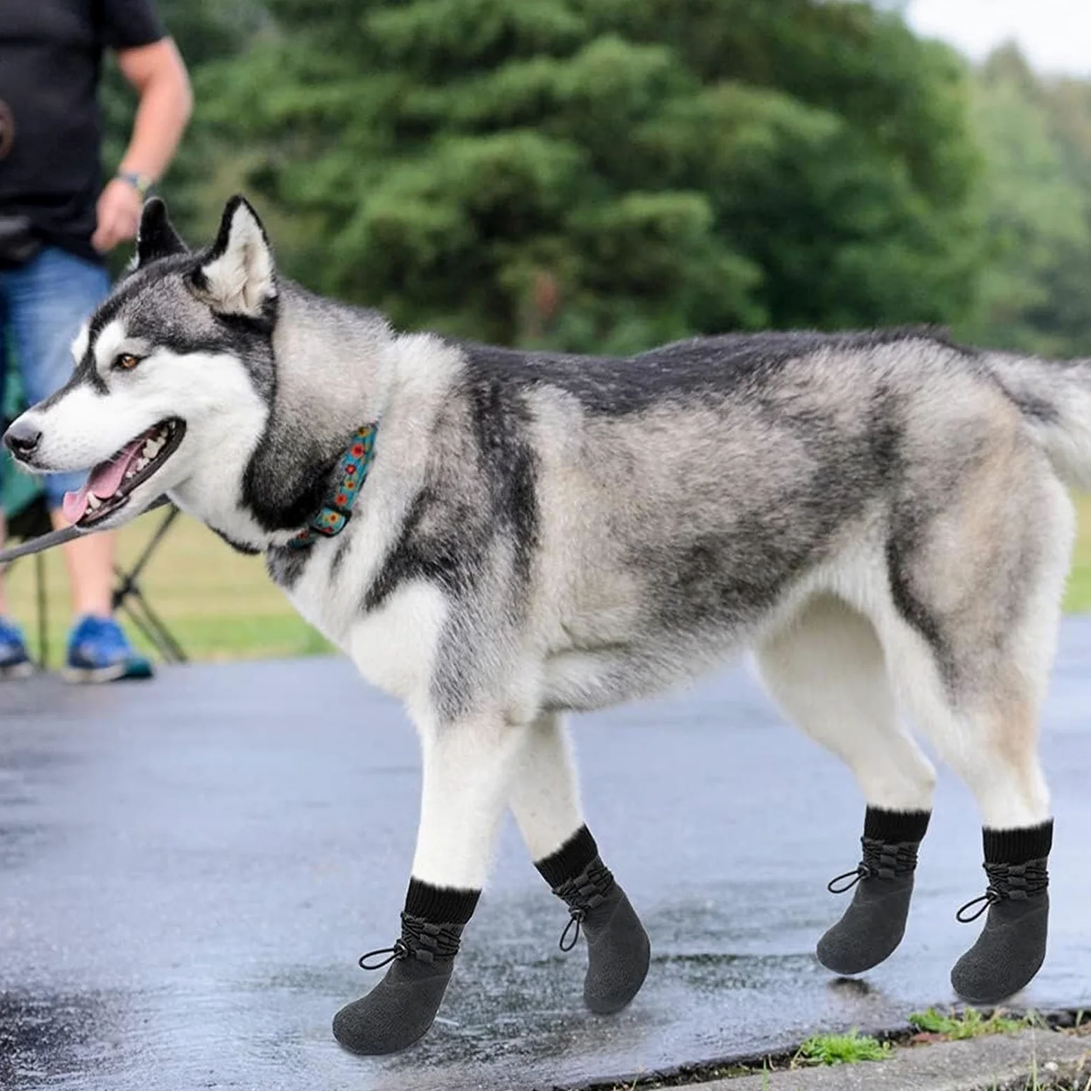 4 Paia di Calzini Antiscivolo per Cani, Calzini Regolabili con Lacci per Pavimenti in Legno, Calzini Impermeabili per Cani di Piccola, Media E Grande Taglia,L
