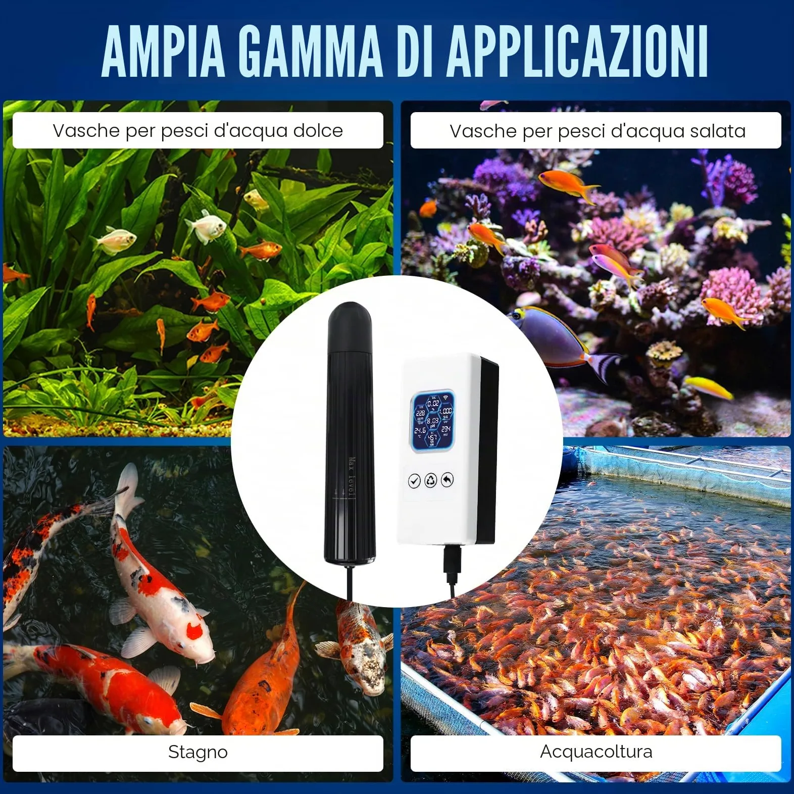 TEKCOPLUS Monitore di qualità dell'acqua 7 in 1 senza fili WiFi – pH/ORP/TDS/EC/Salinità/SG/Temp, App Tuya, avvisi in tempo reale, display a colori ATC per acquario, acqua dolce e acqua salata