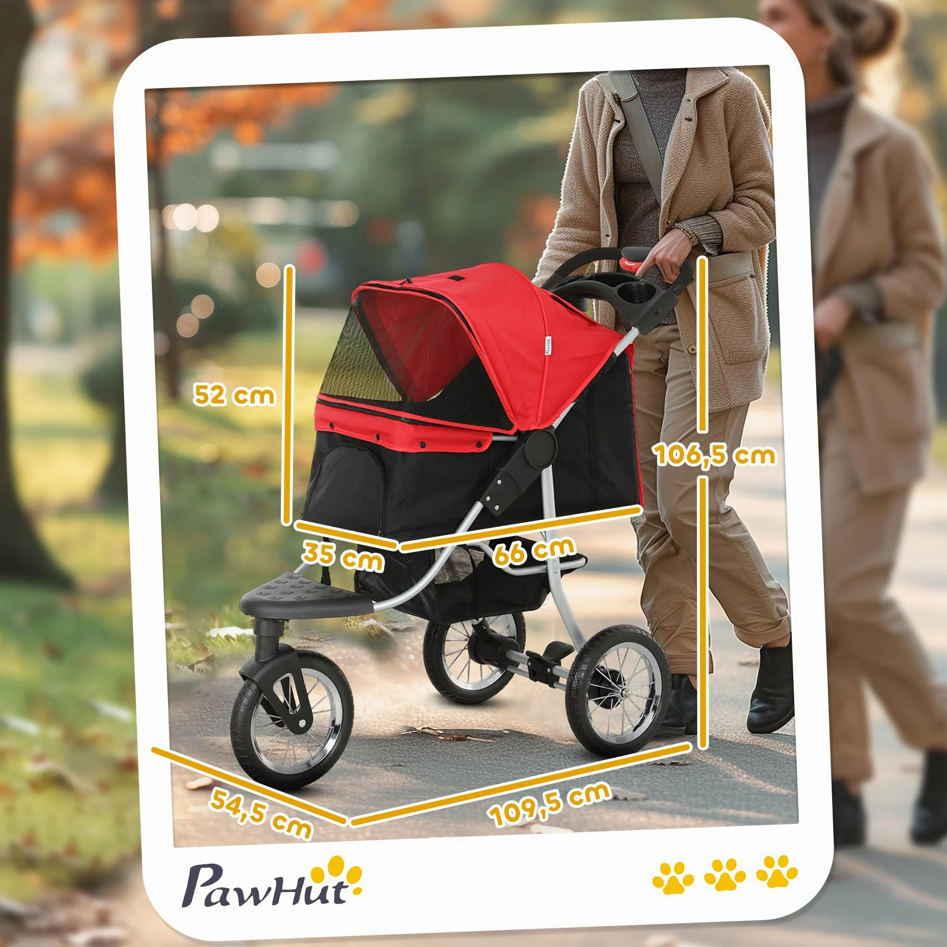 PawHut Passeggino pieghevole per cani e gatti fino a 10 kg, con finestra a rete, portabevande per gatti, colore: rosso