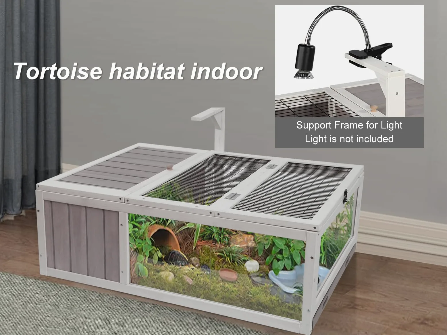 Tartaruga House Habitat Box in legno per interni ed esterni, recinto per tartarughe da interno per piccoli animali, gabbia per rettili da esterno grigio
