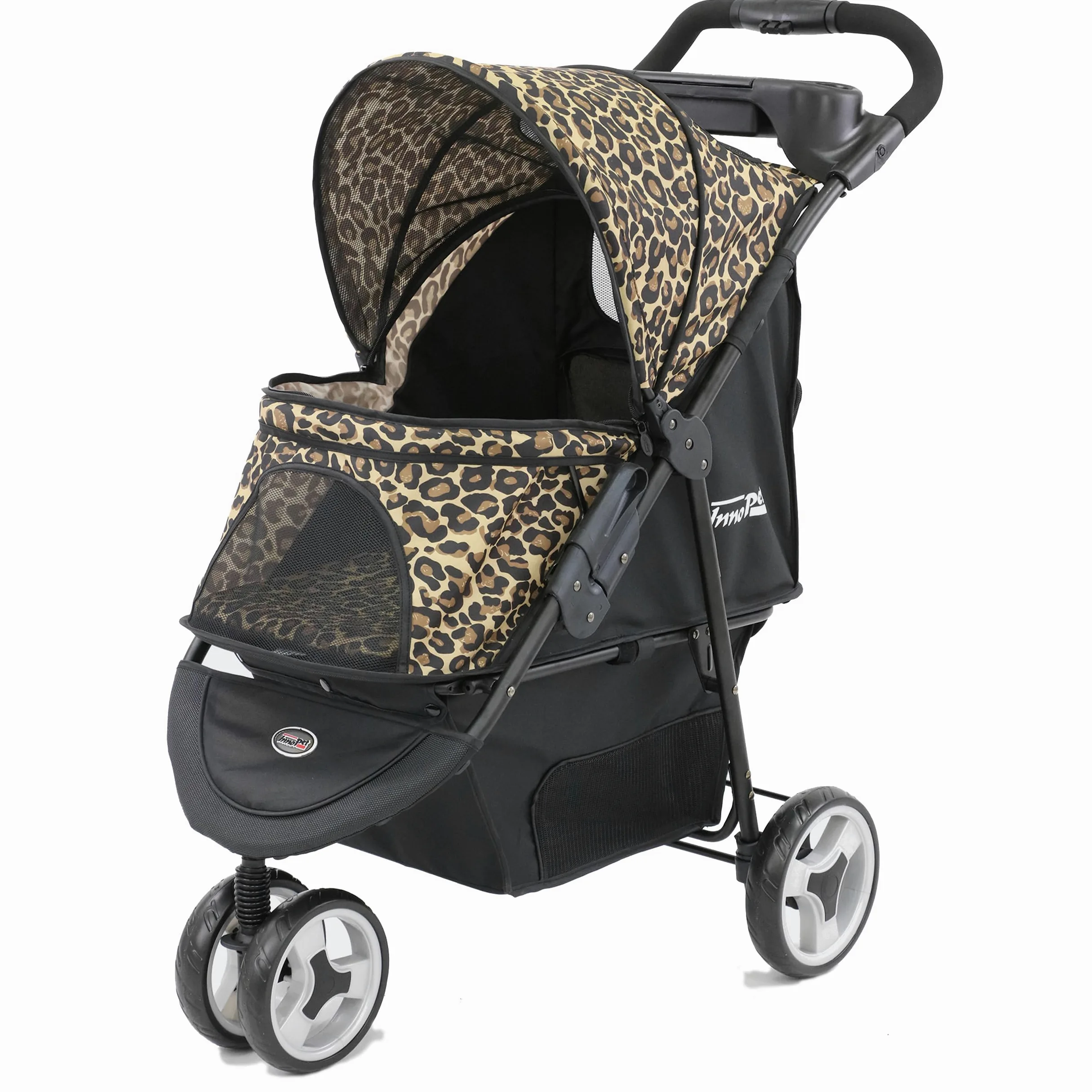 Innopet Buggy Allure Cheetah - Elegante passeggino per cani con stampa leopardata, pieghevole con una sola mano - Ruote antiforatura - Peso massimo 20 kg - carrozzina ideale per gatti