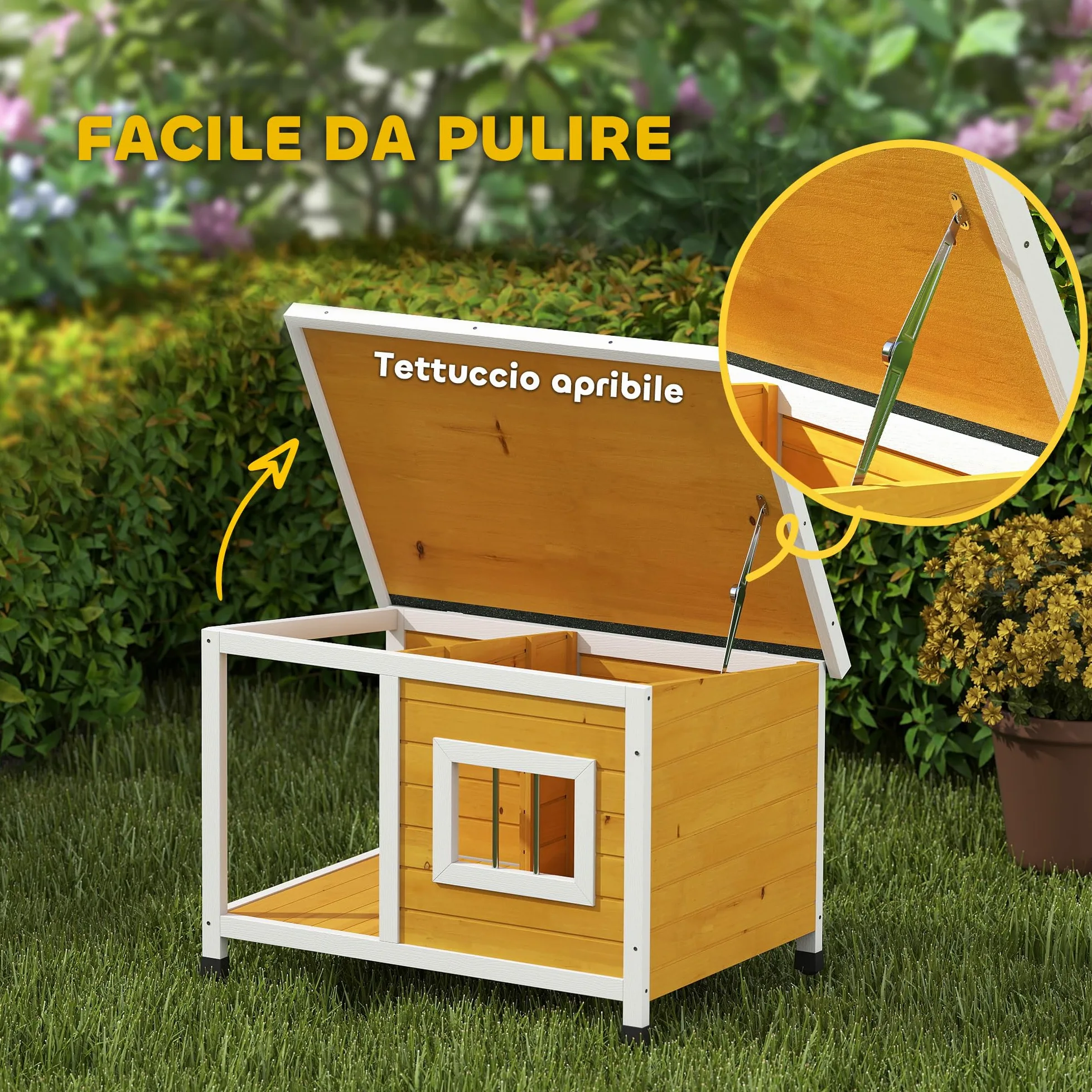 PawHut Cuccia per Cani da Esterno Rialzata con Veranda Coperta e Tetto Inclinabile, Cuccia da Esterno per Cane in Legno di Abete, 85.5x62x60 cm, Multicolore