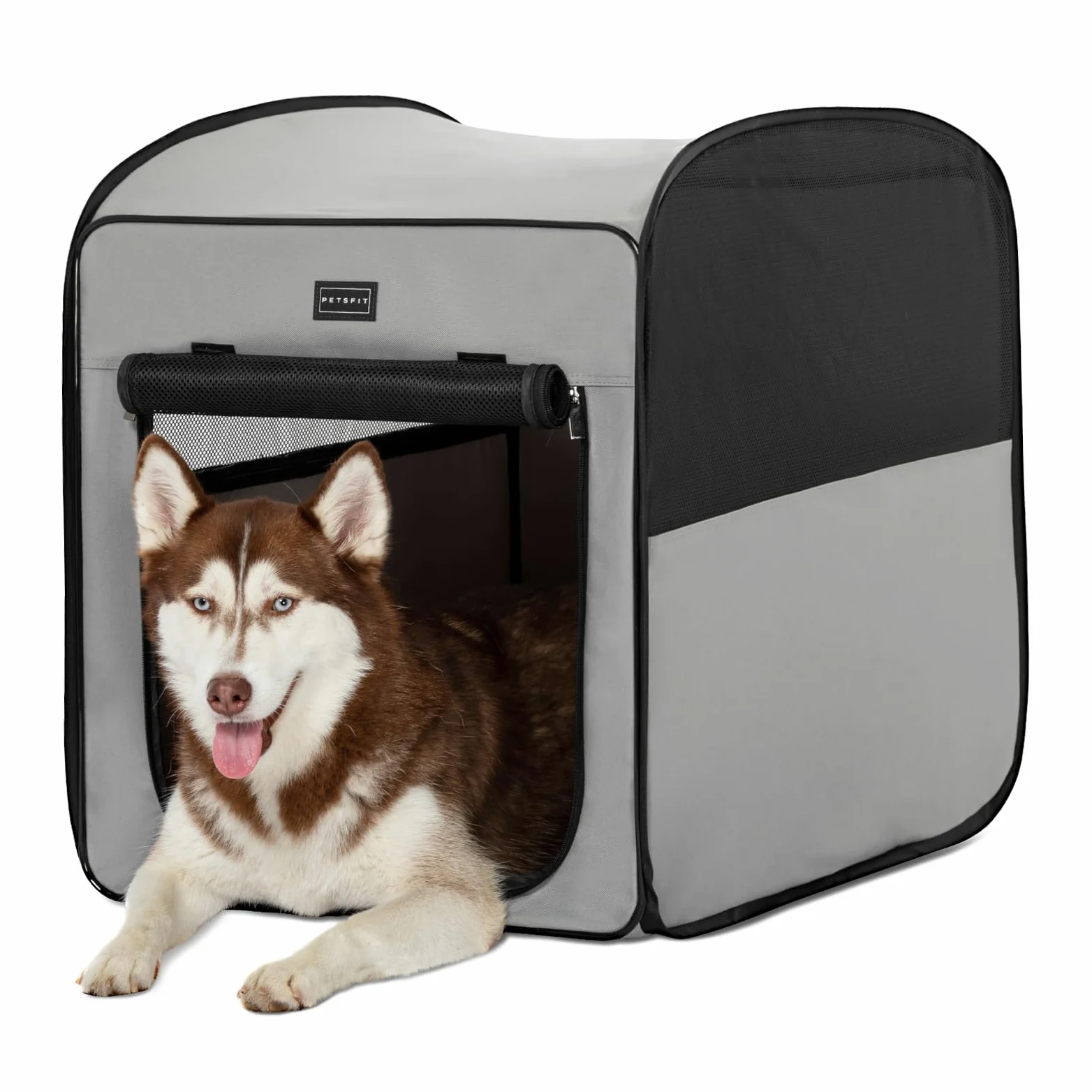 Petsfit Trasportino per Cani, Pop-up design, Box per Cani Portatile con Tappetino, Adatto per Camere o da Viaggio, Grigio Chiaro 79.5x67x44 cm