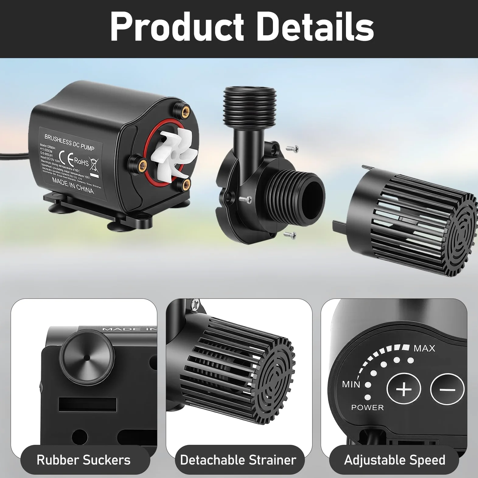 Pompa Acqua 12V, 800L/H Mini Pompa Sommersa con Controllo a 5 velocità, Configurazione Facile, altezza di mandata 5m, Portatile Pompe Immersione per Acquario Stagno Fontana idroponica