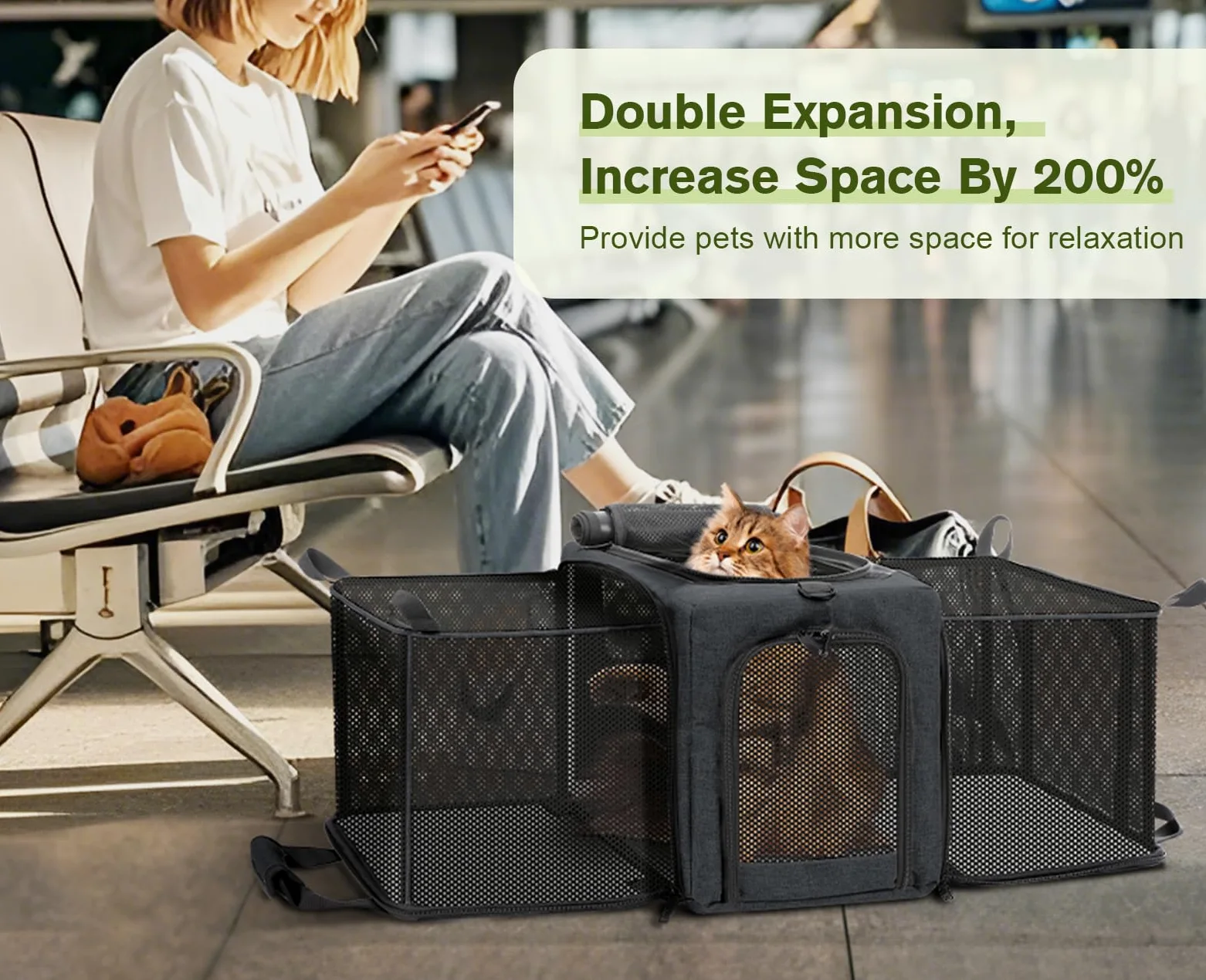 Pecute Trasportino per Gatti Espandibile, Morbido e Approvato dalle Compagnie Aeree, Borsa Traspirante per Animali Fino a 5kg/12lbs, Pieghevole per Viaggi, Campegio, Outdoor, Grigio Scuro