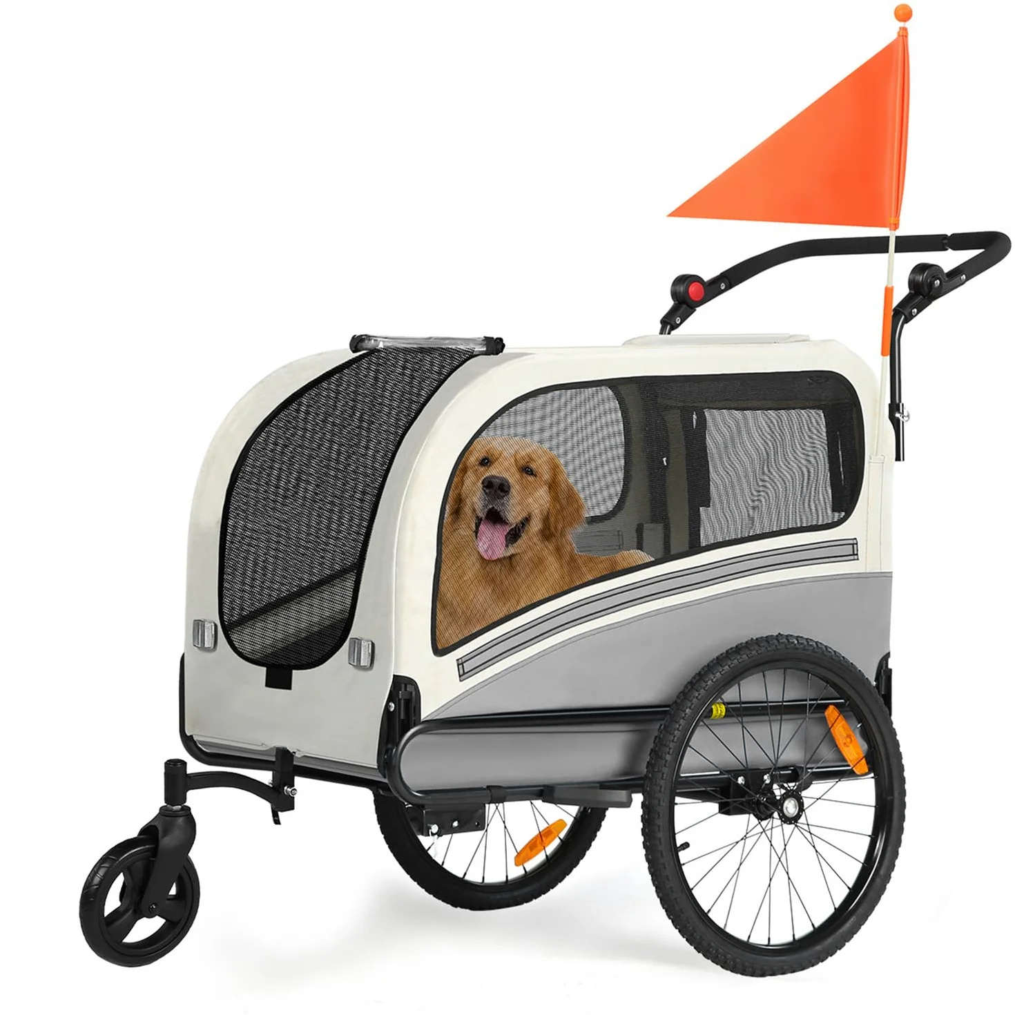 SEPNINE Rimorchio per bicicletta 2 in 1 XXL per cani, con apertura sul tetto, riflettori e strisce riflettenti, con asta scorrevole e attacco universale per bicicletta, pieghevole, fino a 50 kg