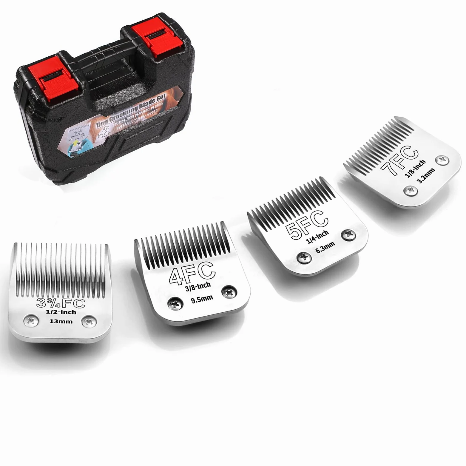 Lame per toelettatura per Cani Rimovibili in Acciaio Inossidabile, Taglia 7FC/5FC/4FC/3FC, compatibili con Andis/Oster A5/Heiniger/Moser Max 50/Wahl Serie KM10, 4 Pezzi