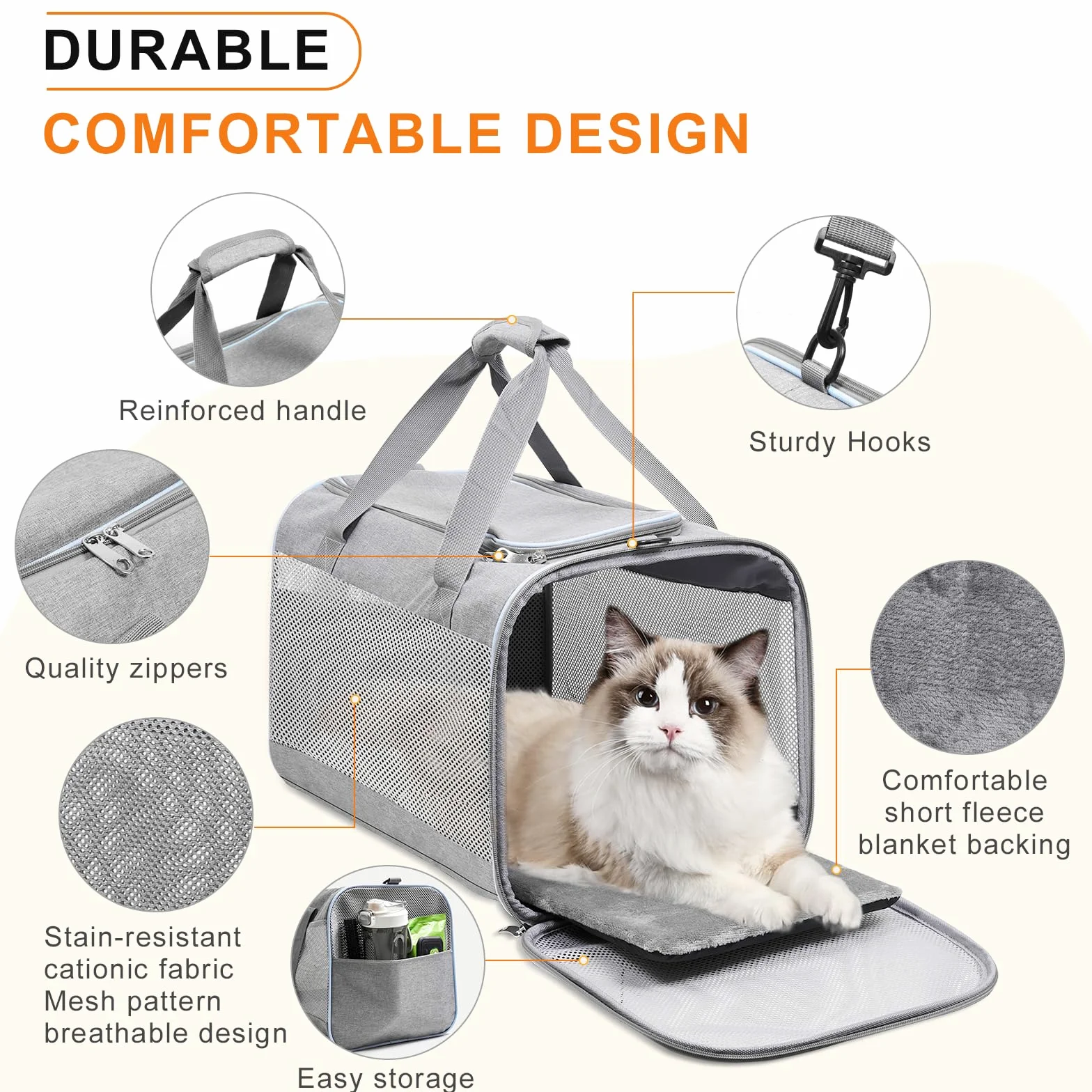 Cinnani Trasportino per Cani e Gatti,Borsa da trasporto per animali domestici portatile e a tracolla, ideale per viaggiare, resistente, durevole e realizzato,grigio