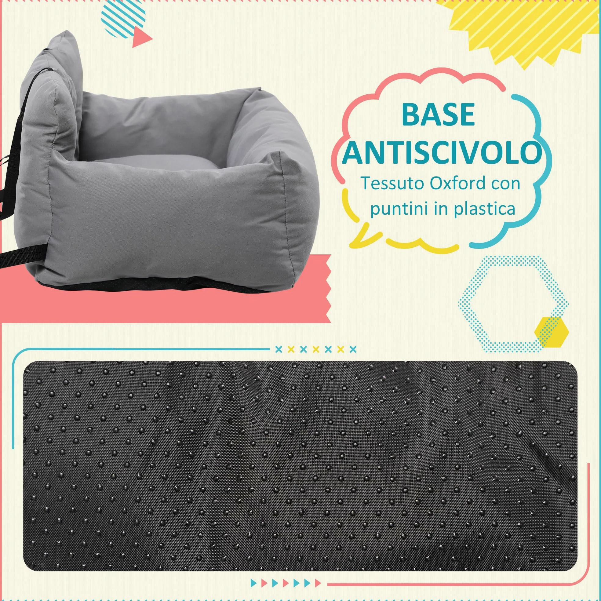 PawHut Seggiolino Auto per Cani di Piccola Taglia, Cuccia per Auto in Cotone Sfoderabile e Lavabile con Cinture di Sicurezza, Grigio Scuro