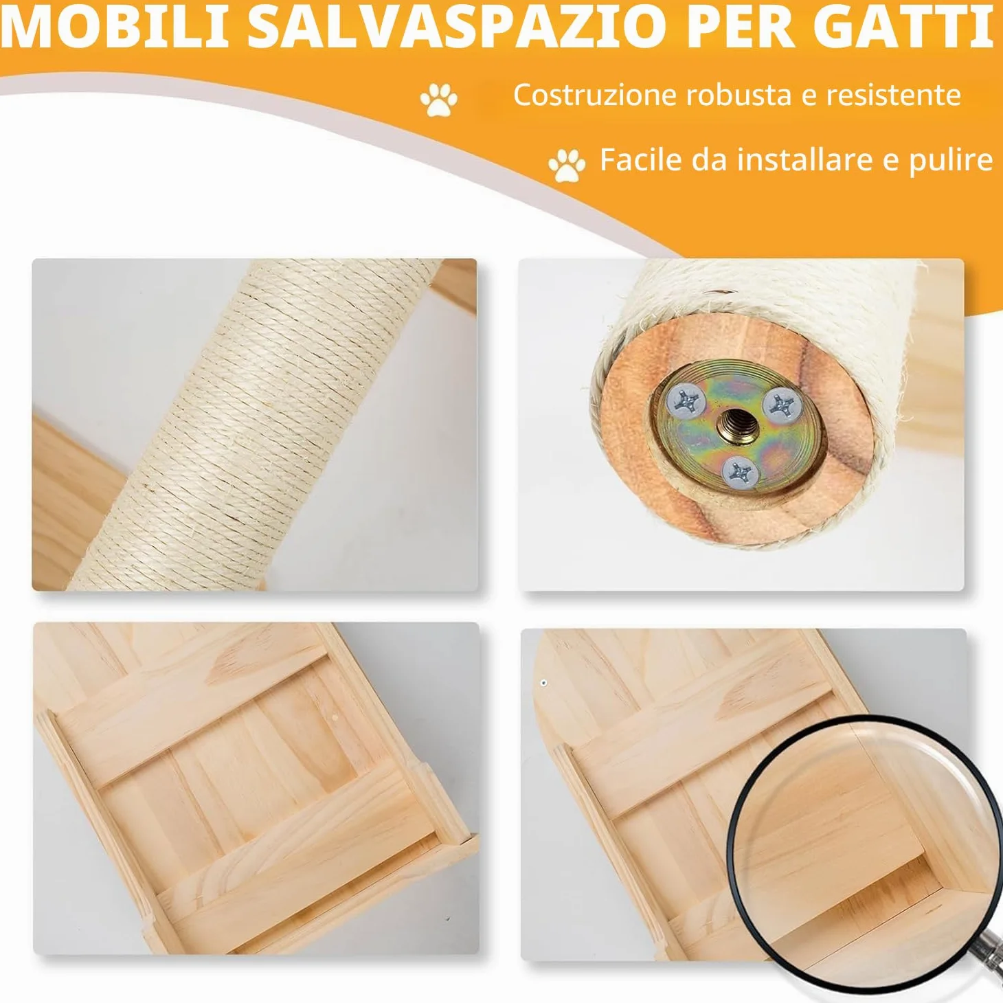 Mensole da Parete per Gatti, Set di Mobili con Mensole e Posatoi da Parete, Palestra da Arrampicata con Tiragraffi e 3 Gradini, Casette da Interno Montate a Muro