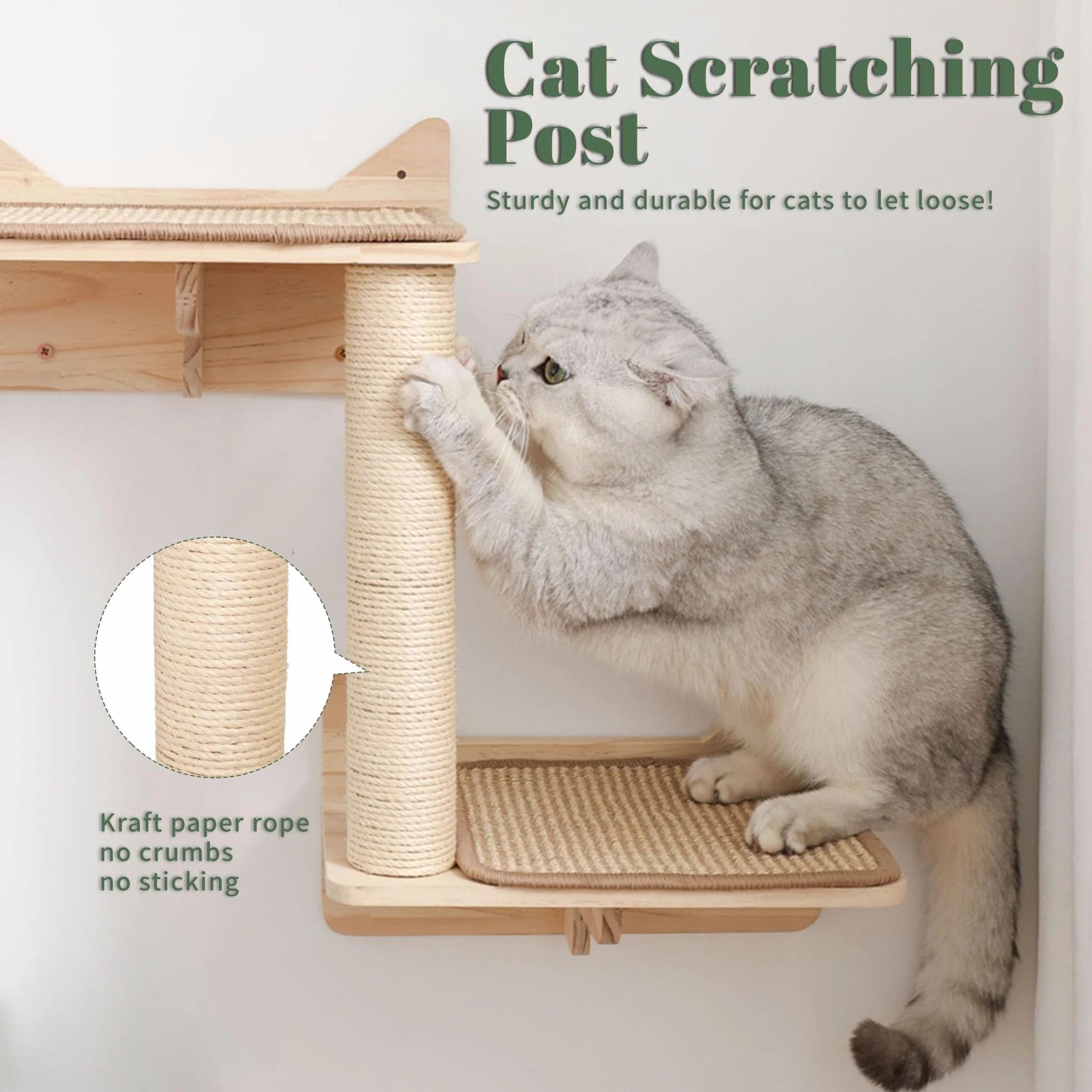 Set di mensole da parete per gatti, con casa, tiragraffi in sisal, gradini per arrampicarsi, in legno massello, per interni, design salvaspazio