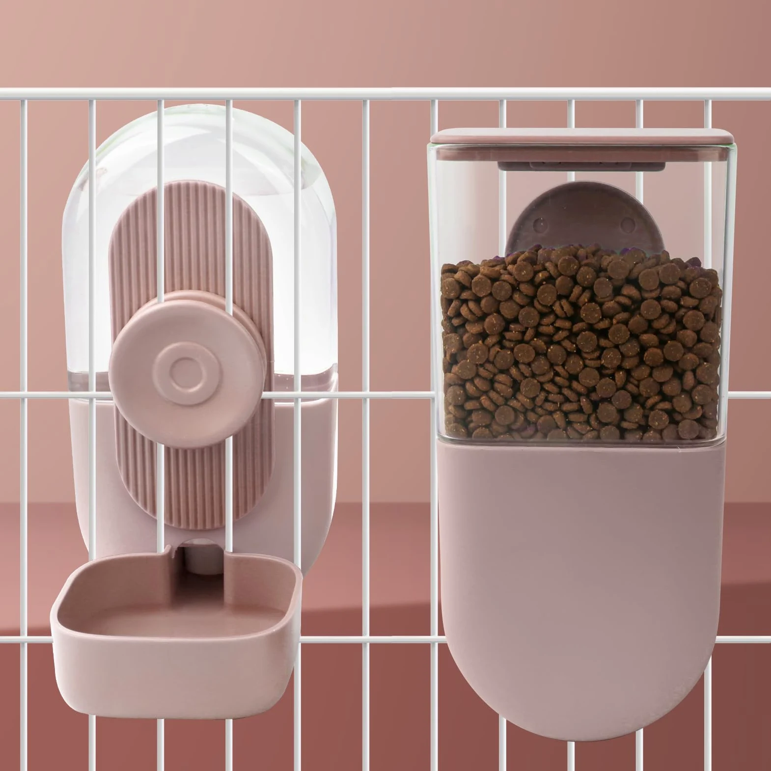 Distributore Automatico Di Cibo E Acqua,Distributore Di Cibo A Parete,Distributore Di Cibo per Animali Domestici per Cani Gatti Conigli, Cincillà, Porcellini D'india, Ricci E Furetti(rosa)