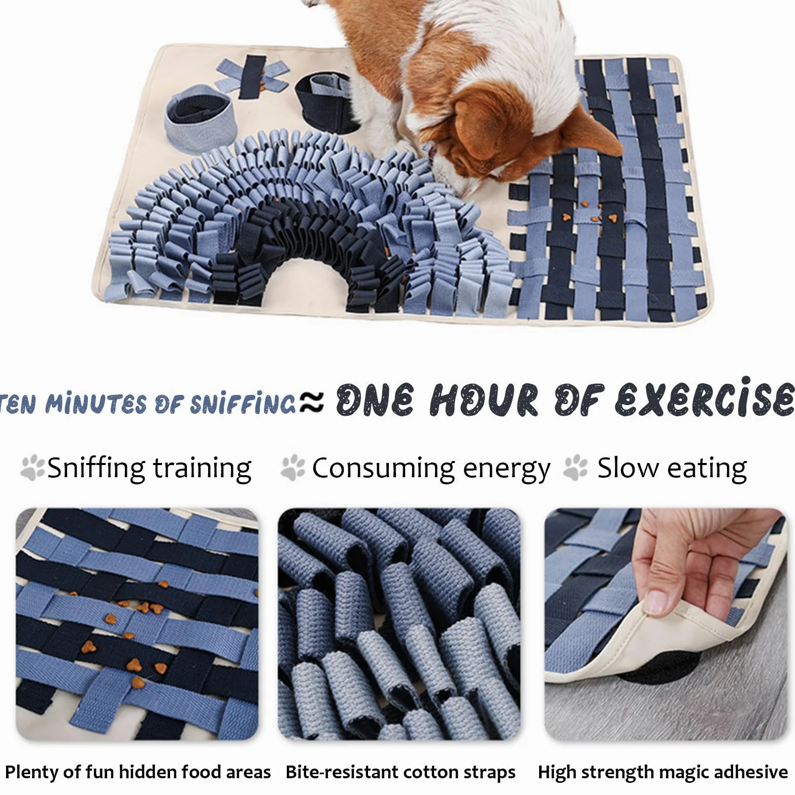 Tappetino Olfattivo per Cani, Tappeto Olfattivo Cane, Snuffle Mat per Cani Lavabile Pieghevole Tappetino Sniffing Olfattivo Cane per Addestramento Cani per Giochi Interattivi, 72X50cm