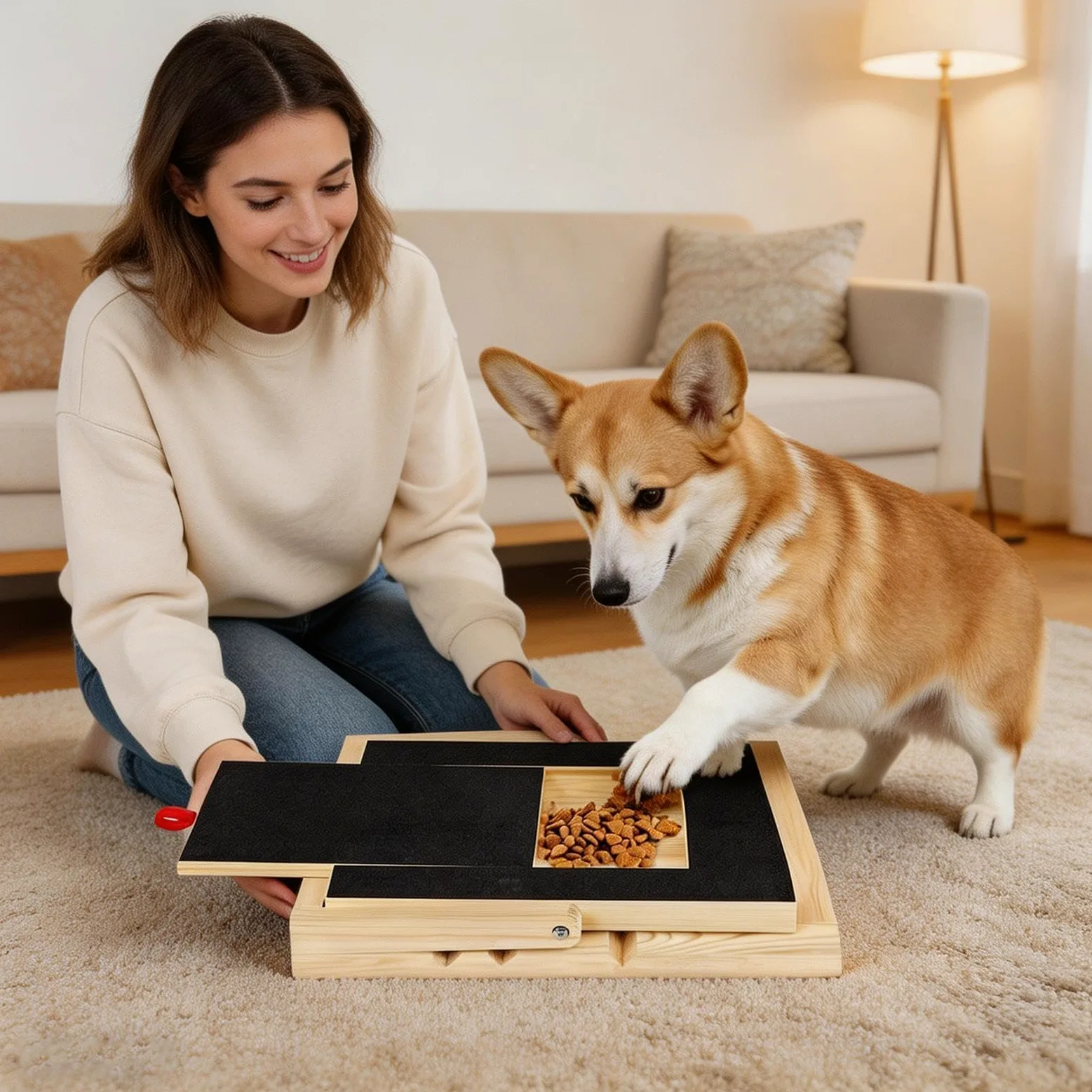 Tavoletta Abrasiva Unghie Cane Limatore per unghie in legno | Tappetino Abrasivo Unghie Cane Con Cassetto Snack per Taglie Piccole Medie Grandi Cuccioli Angolo Addestramento Interattivo