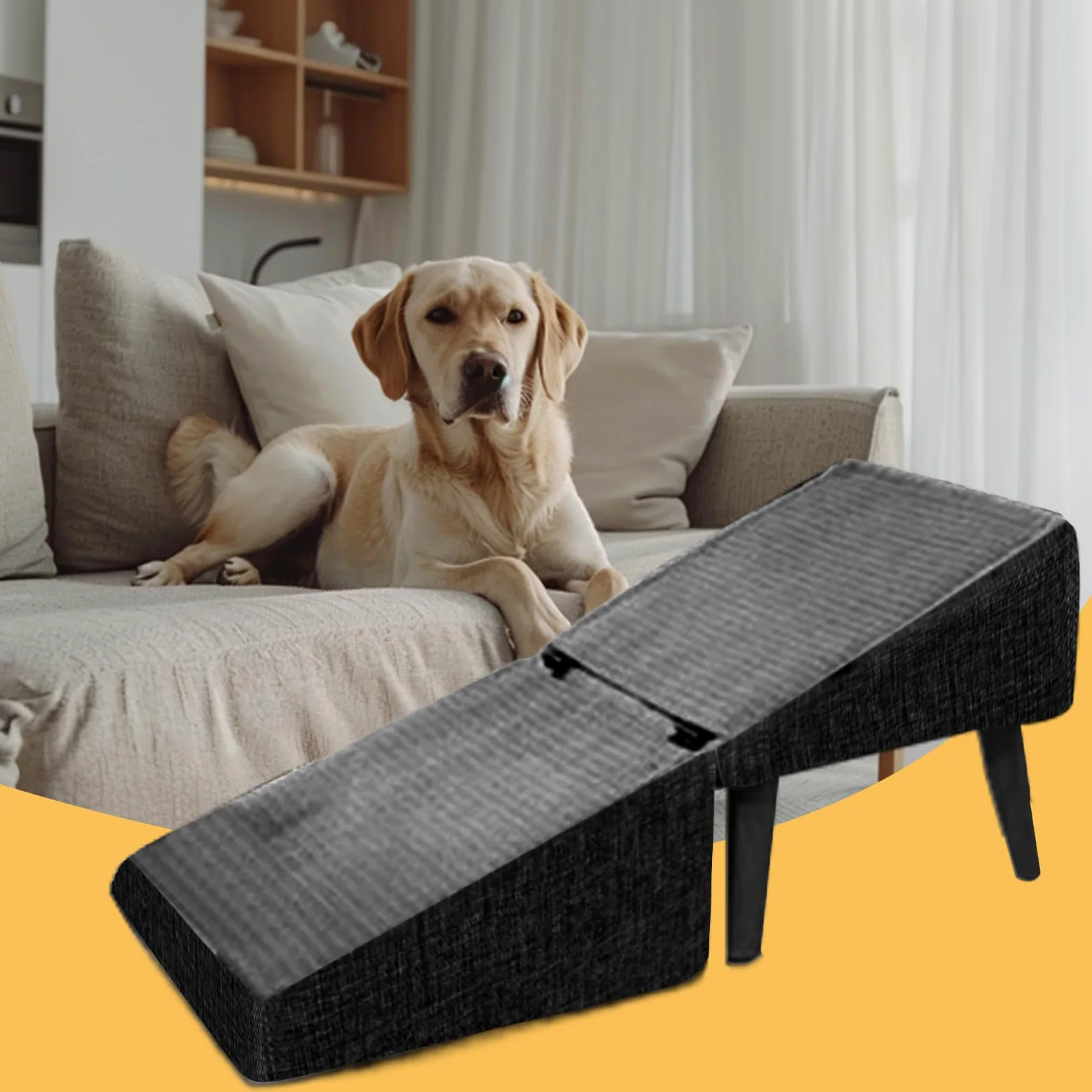 Pouf Pieghevole Rampa Per Cani Legno Stoffa Scaletta Per Cani Pieghevole Poggiapiedi Multifunzionale Per Piccoli Animali Con Supporto Per Schiena E Articolazioni Per Cuccioli E Gattini
