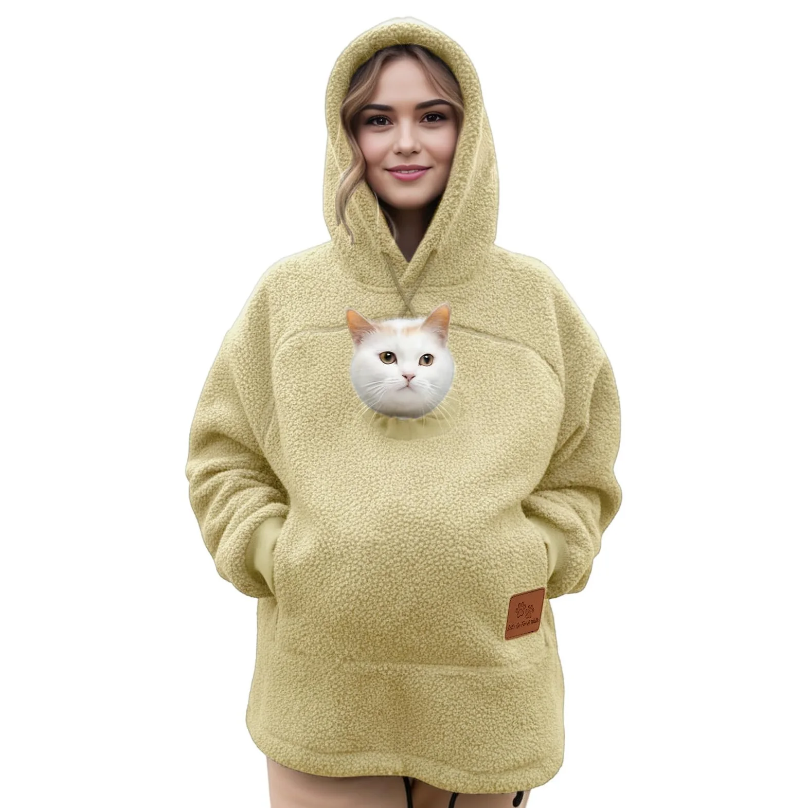 Generico Felpa con Cappuccio for Marsupio for Cani E Gatti con Cerniera, Tasca A Marsupio, Felpa con Cappuccio for Trasportino for Animali, Felpe Calde E Sciolte(Beige,X-Large)