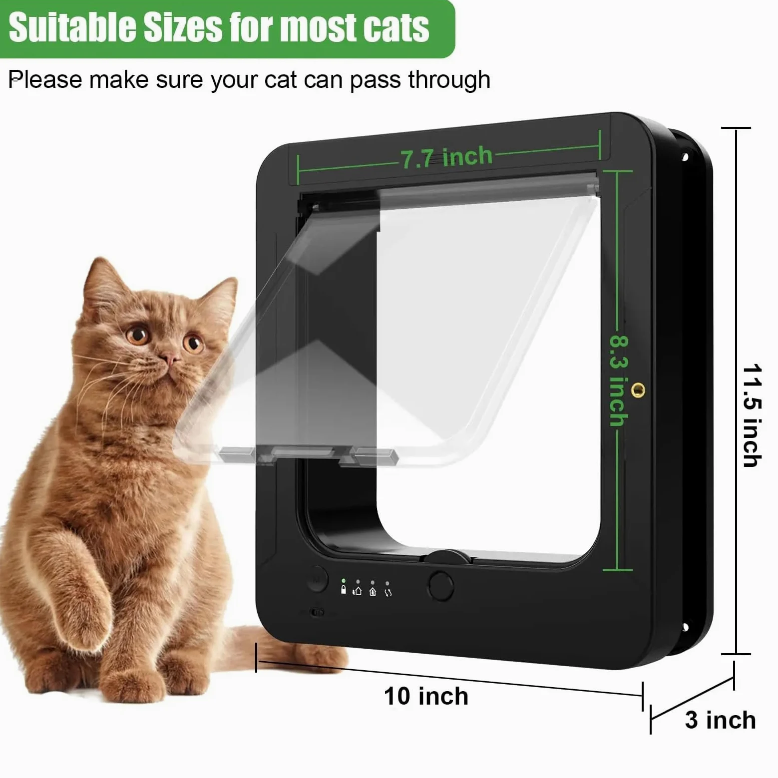 Porta di Gatto Intelligente, Lembo di Gatto Microchip, con 2 Collari di Sensori E 1 Telecomando, Dimensione di Apertura: 7,7 * 8,3 in, per Gatto, Cucciolo Black