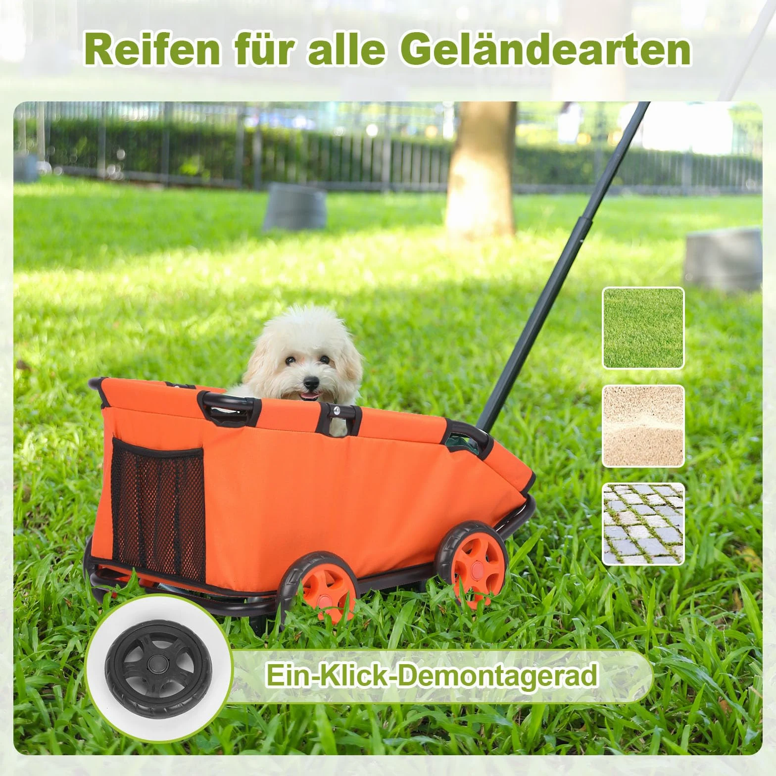 Passeggino per mini animali domestici, carrello della spesa pieghevole multifunzionale con maniglia estensibile, cuscino integrato e corda di sicurezza con borsa (arancione)