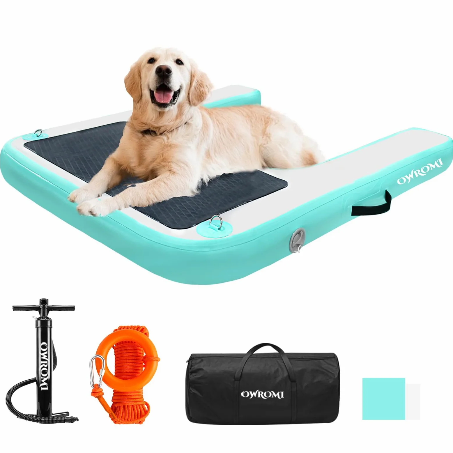 Rampa Gonfiabile per Cani da Barca, Rampa d'Acqua per Cani di Grossa Taglia fino a 200 libbre (90,7 kg), Galleggiante in PVC Antiscivolo con Scala Zattera d'Acqua per Animali per Piscina, Molo
