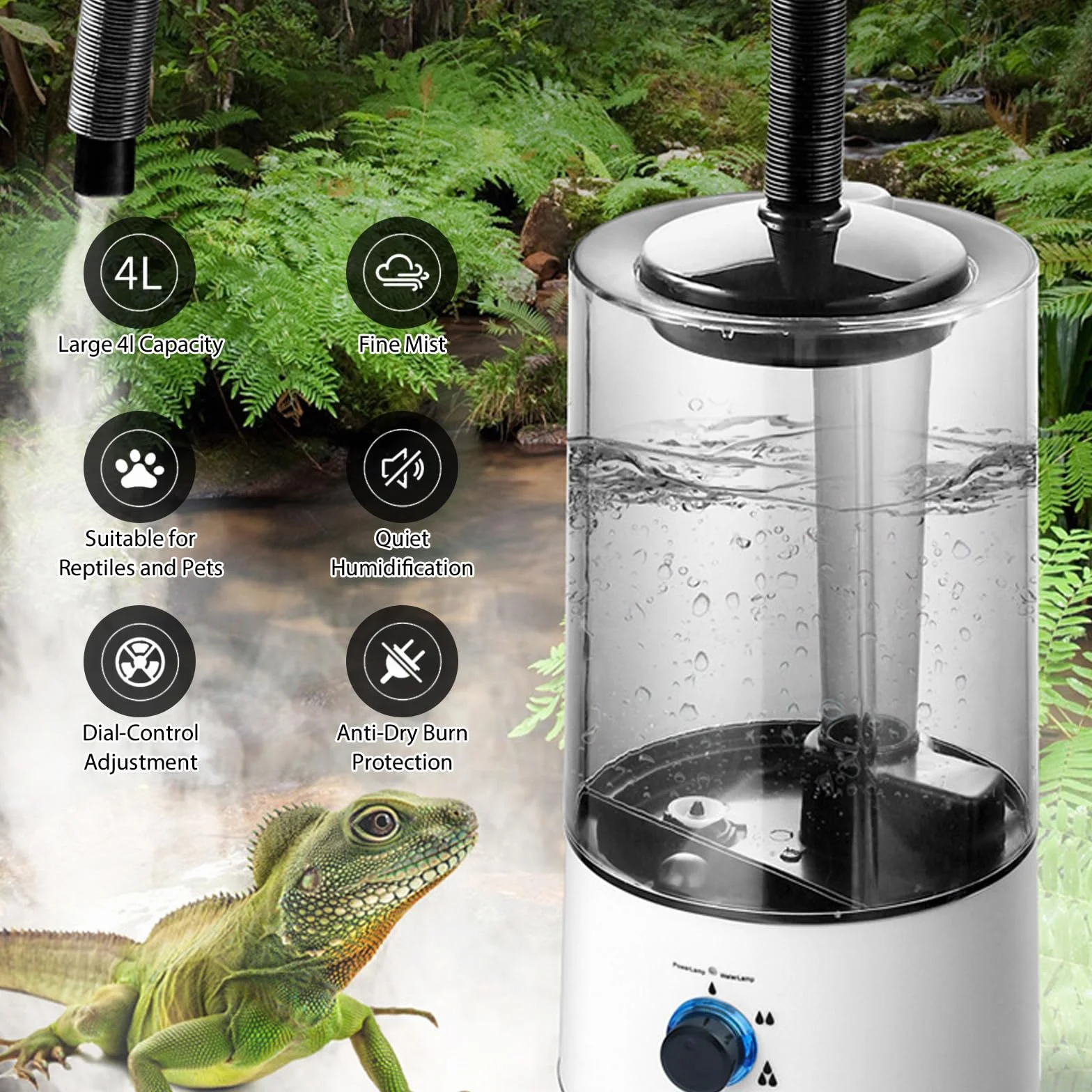 Umidificatore Rettile Terrario, Nebulizzatore Terrario con Doppio Condotto Allungabile, Regolazione a Tre livelli, Umidificatore Terrario per una Varietà di Rettili